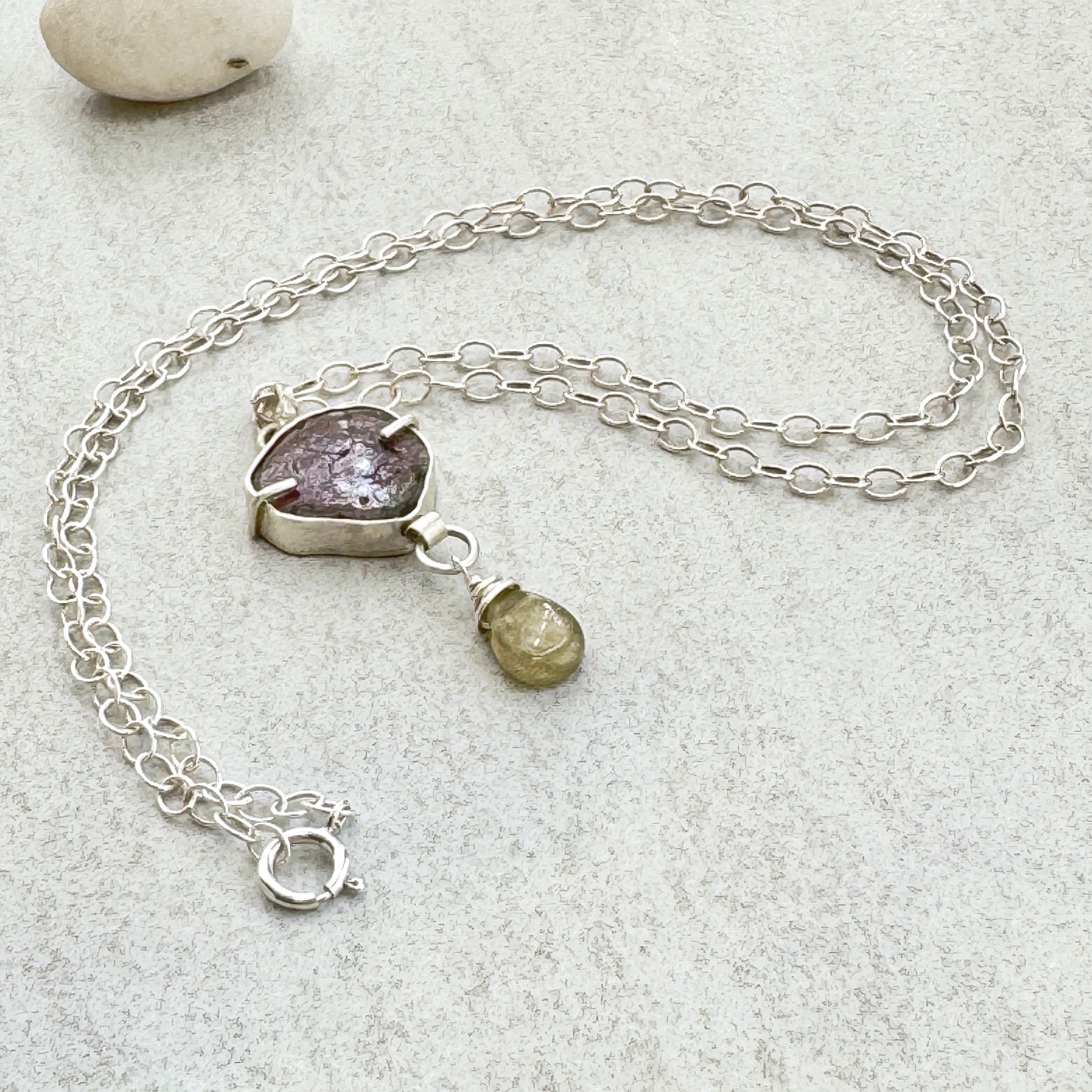 Watermelon Tourmaline Silver Pendant Necklace