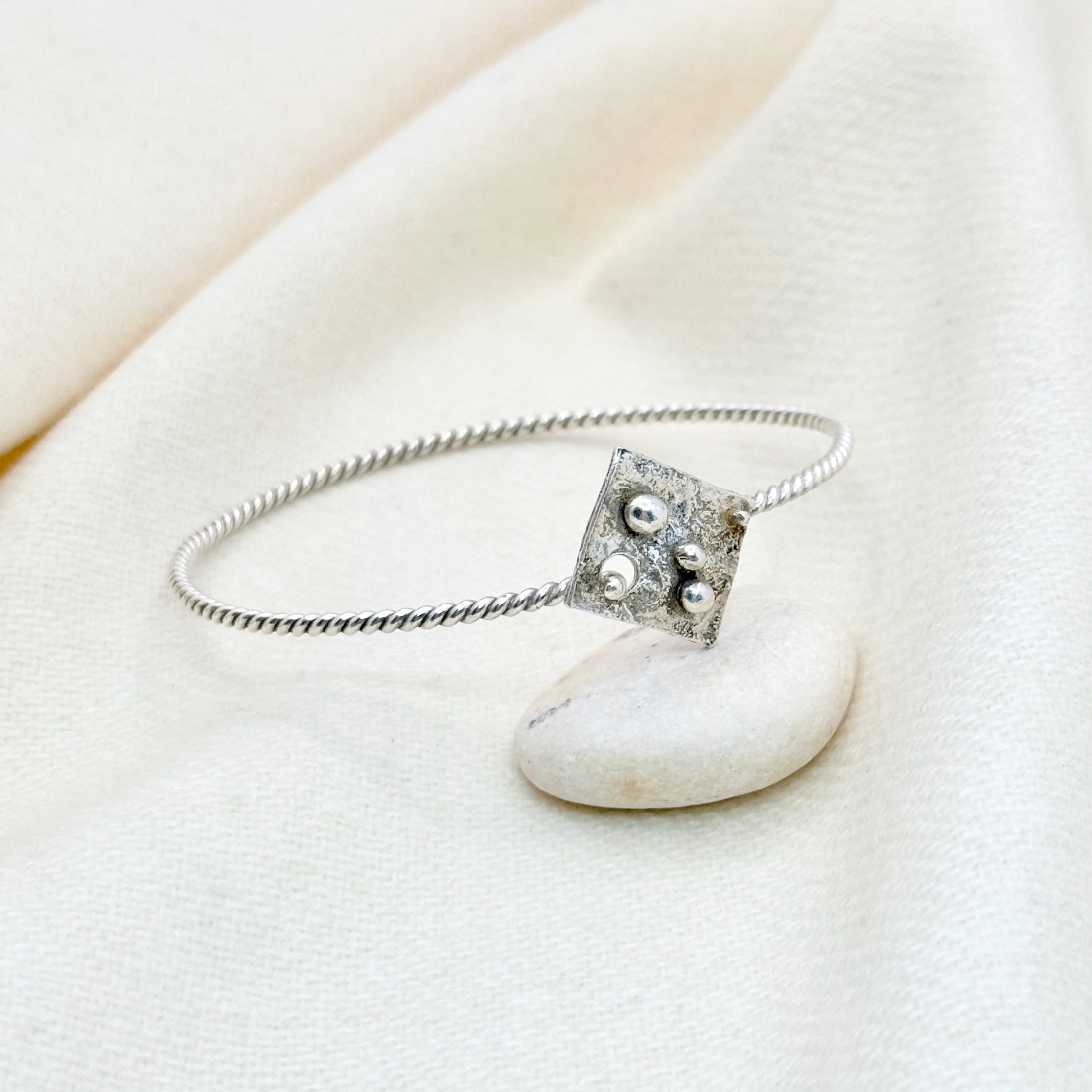 Twisted Sterling Silver Ball Detail Bangle