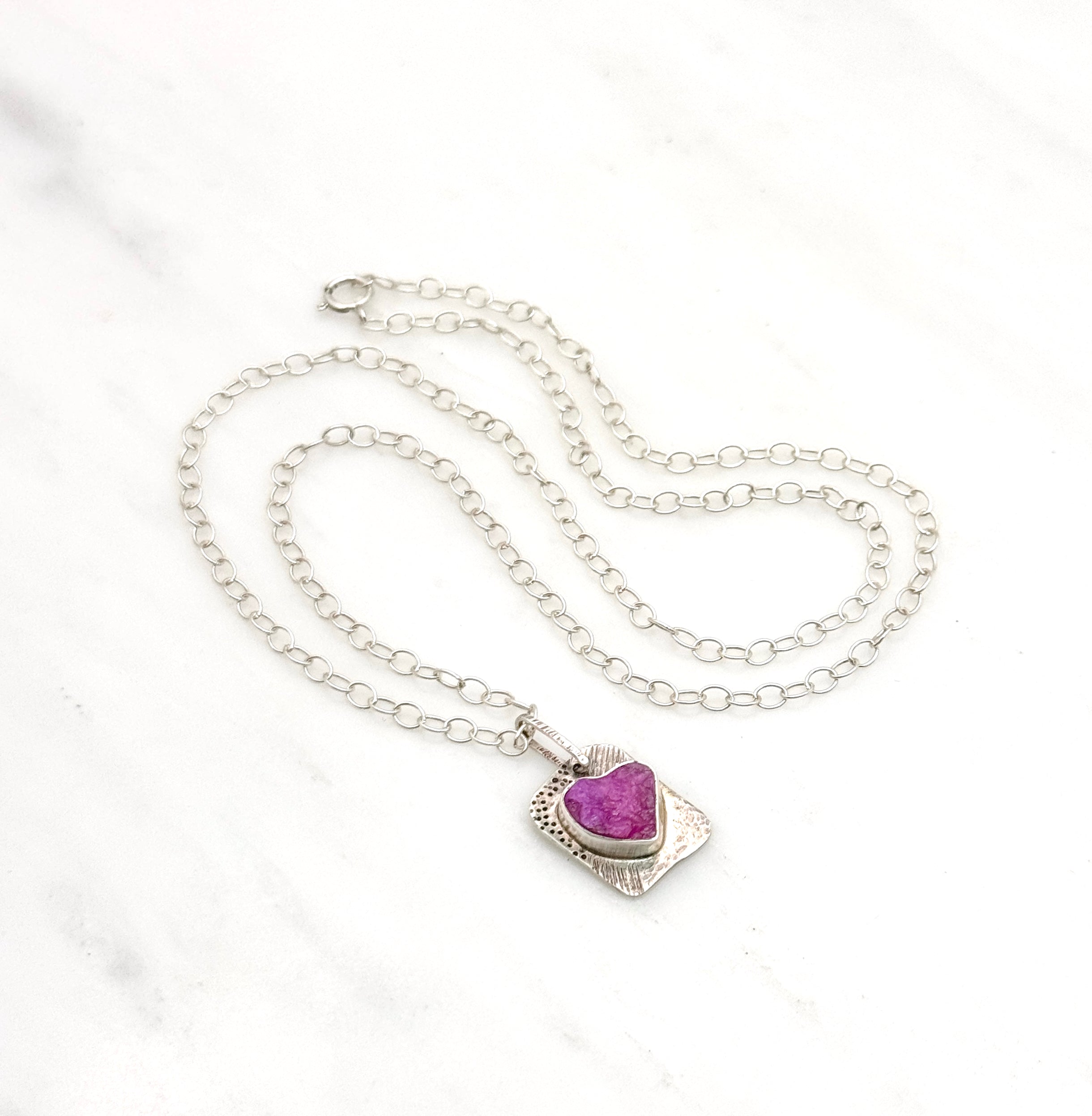 Rough Ruby Heart Silver Pendant Necklace