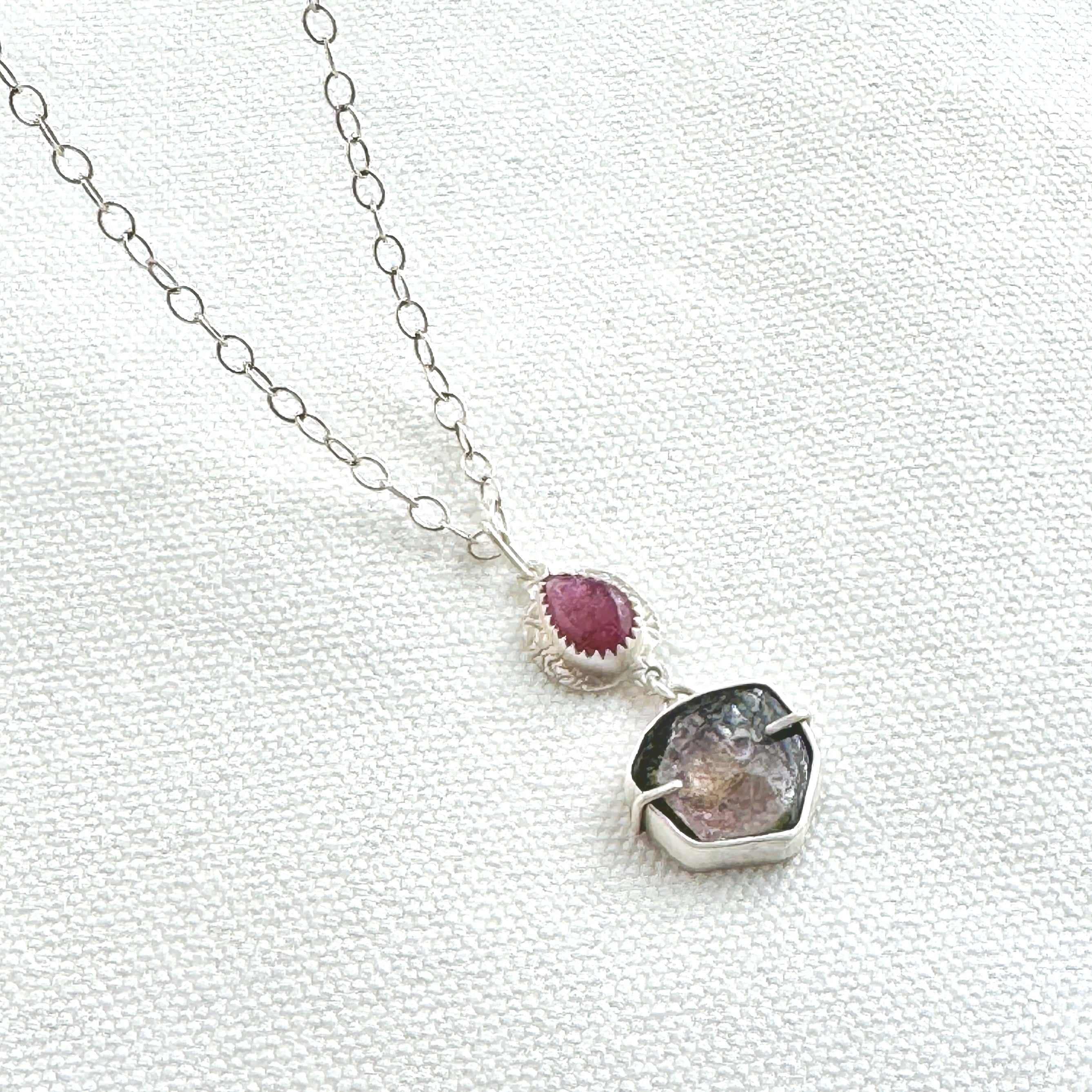 Watermelon Tourmaline Duo Pendant Necklace