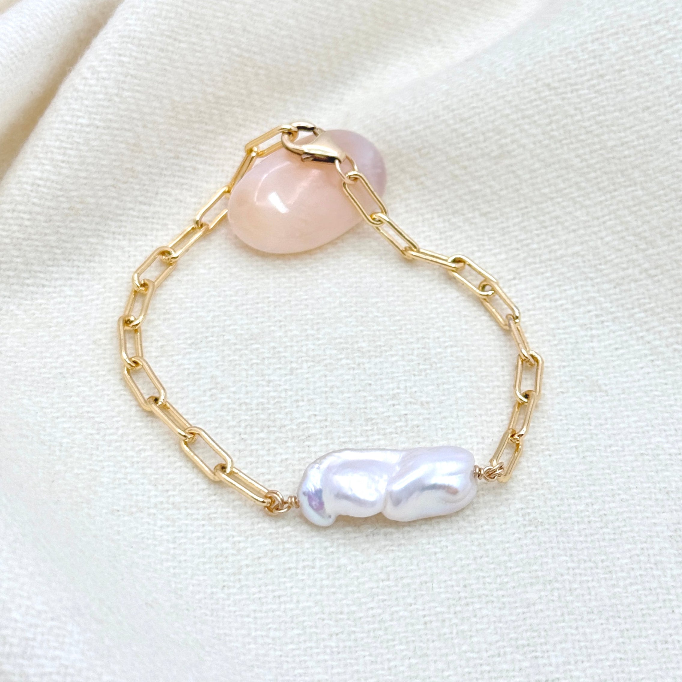 Baroque Pearl Gold-Filled Paperclip Bracelet