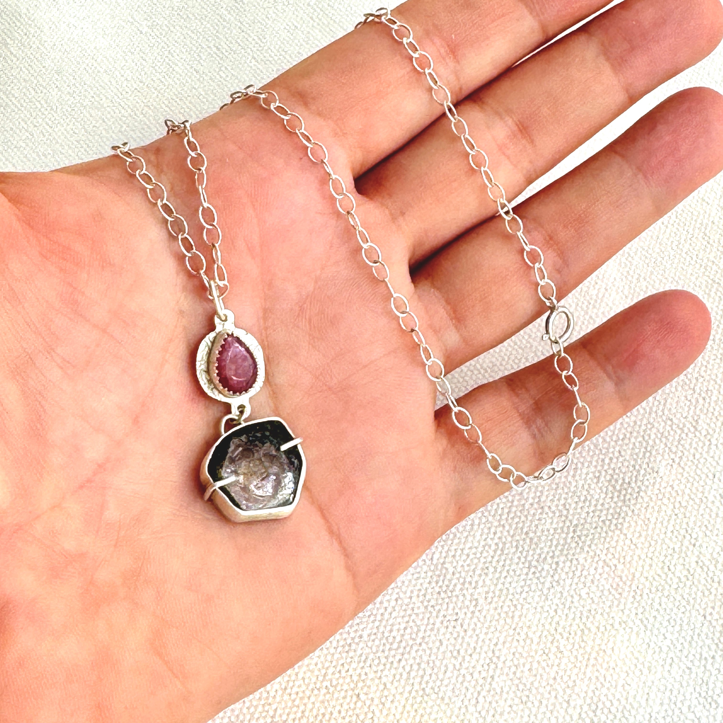 Watermelon Tourmaline Duo Pendant Necklace