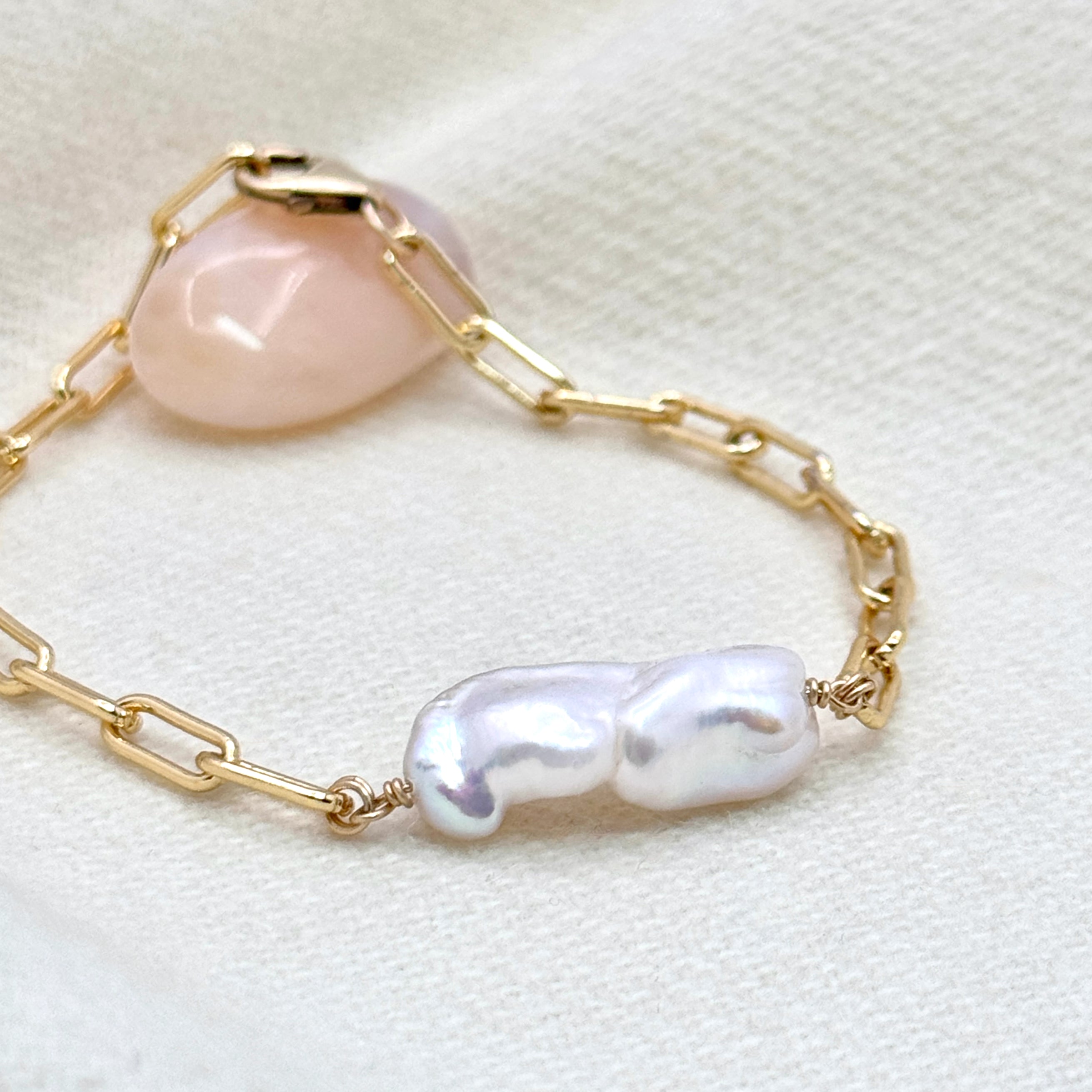 Baroque Pearl Gold-Filled Paperclip Bracelet
