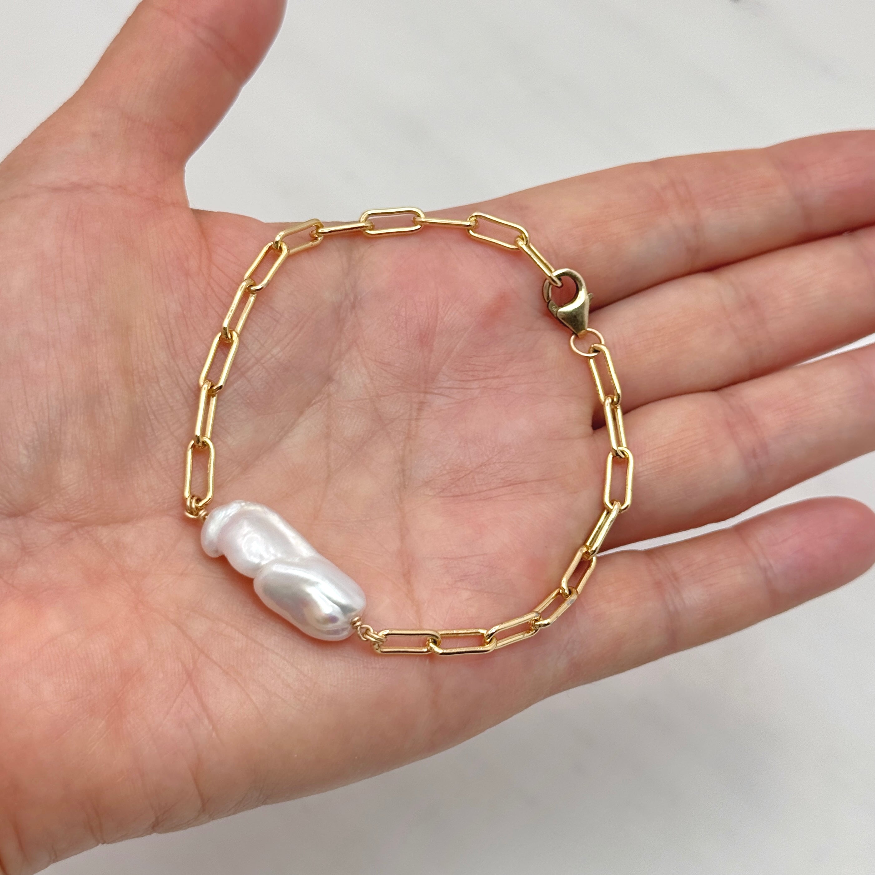 Baroque Pearl Gold-Filled Paperclip Bracelet