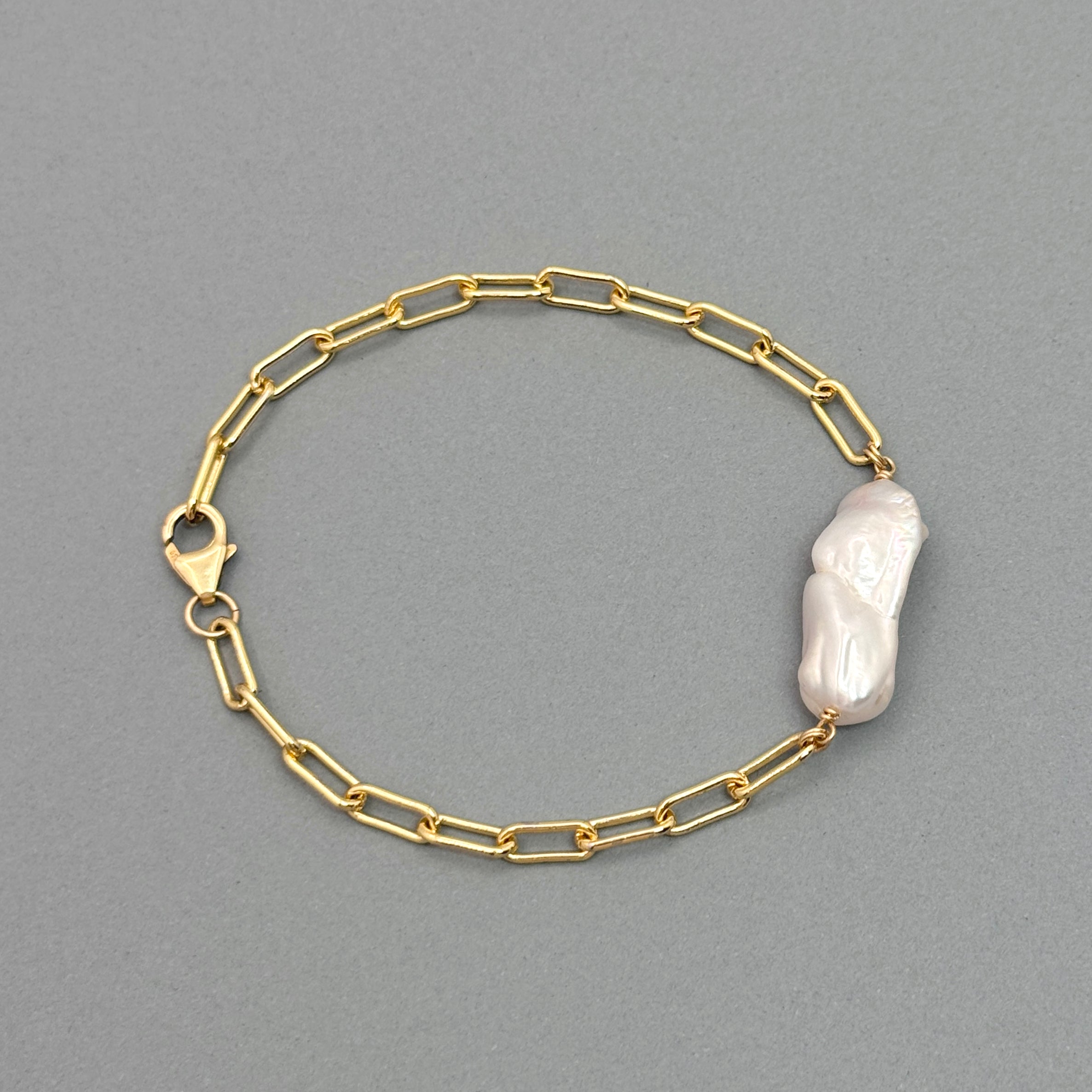 Baroque Pearl Gold-Filled Paperclip Bracelet