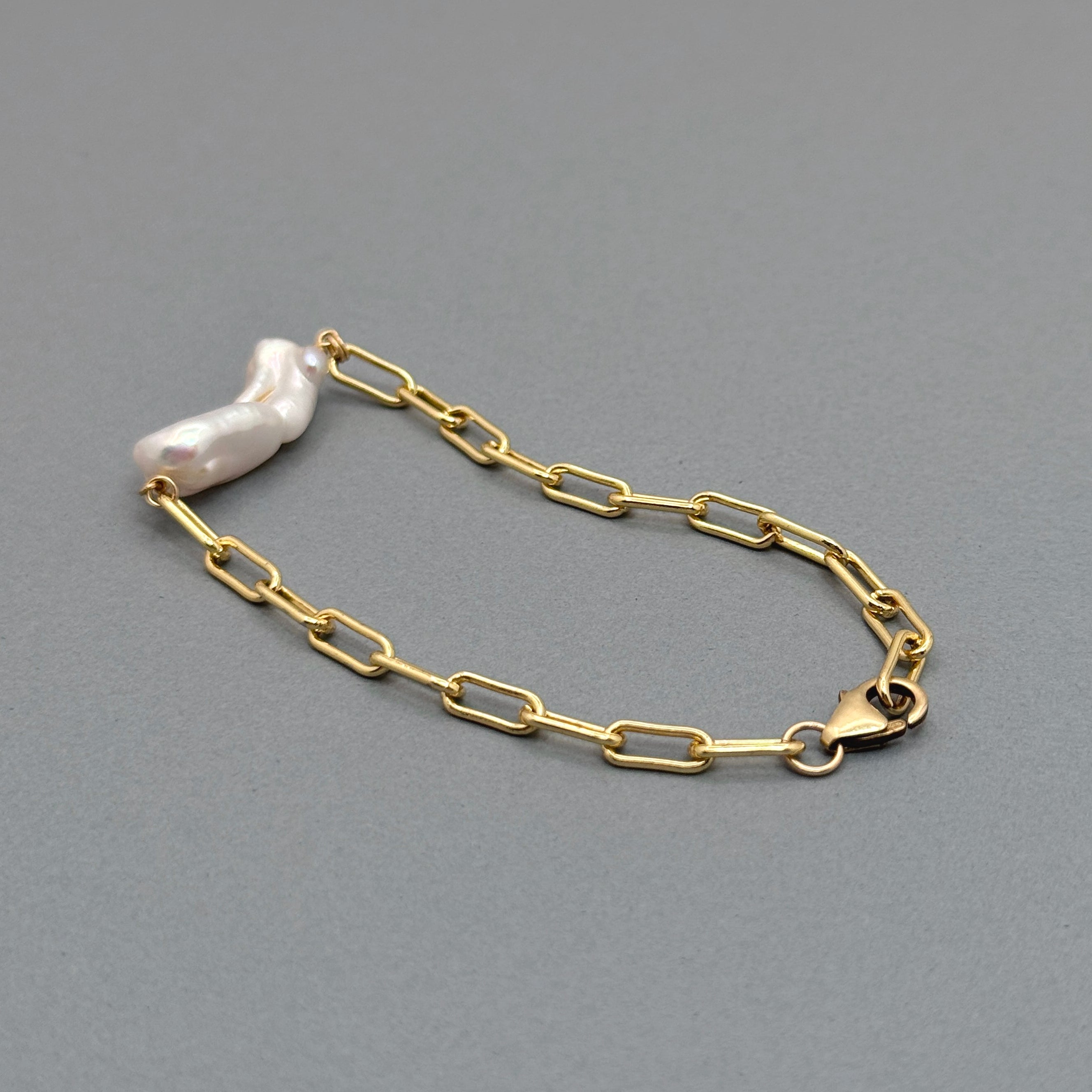 Baroque Pearl Gold-Filled Paperclip Bracelet