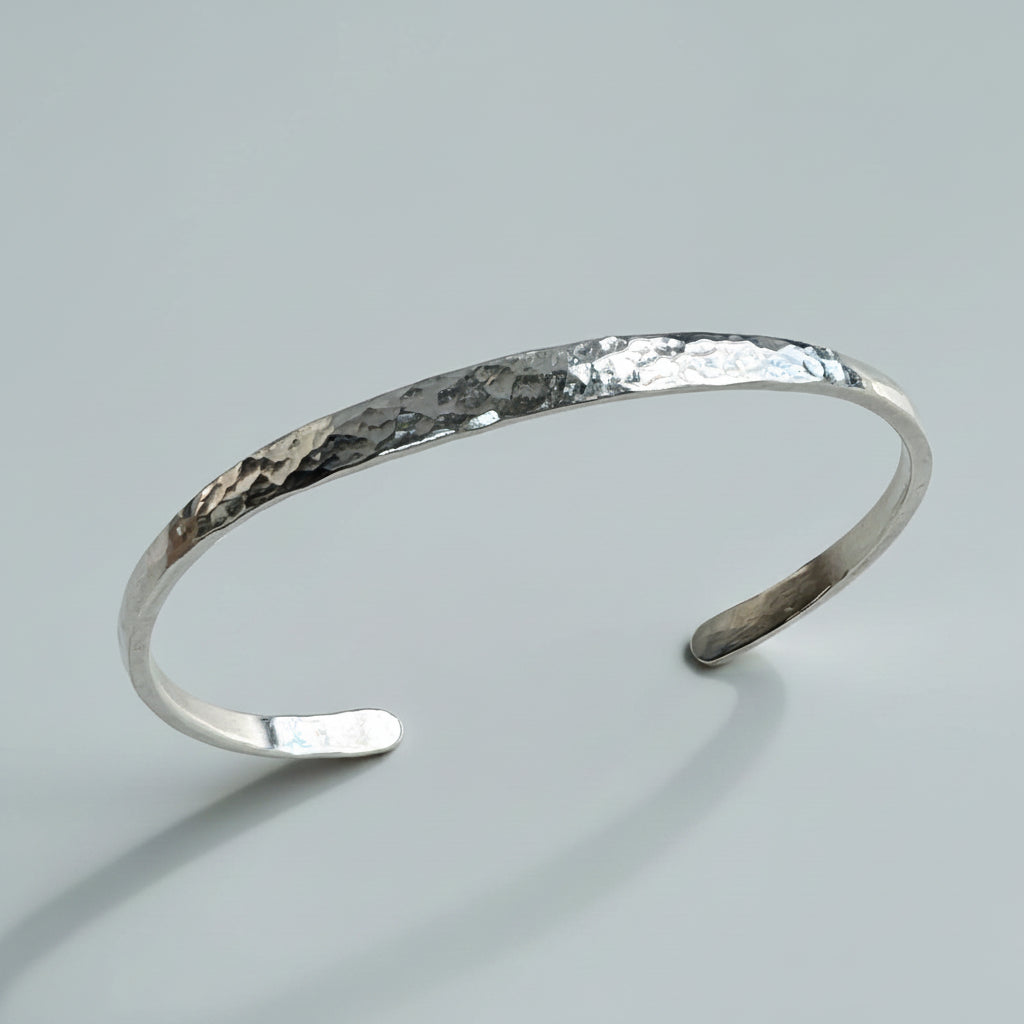 Hammered Highly Polished Sterling Silver Cuff