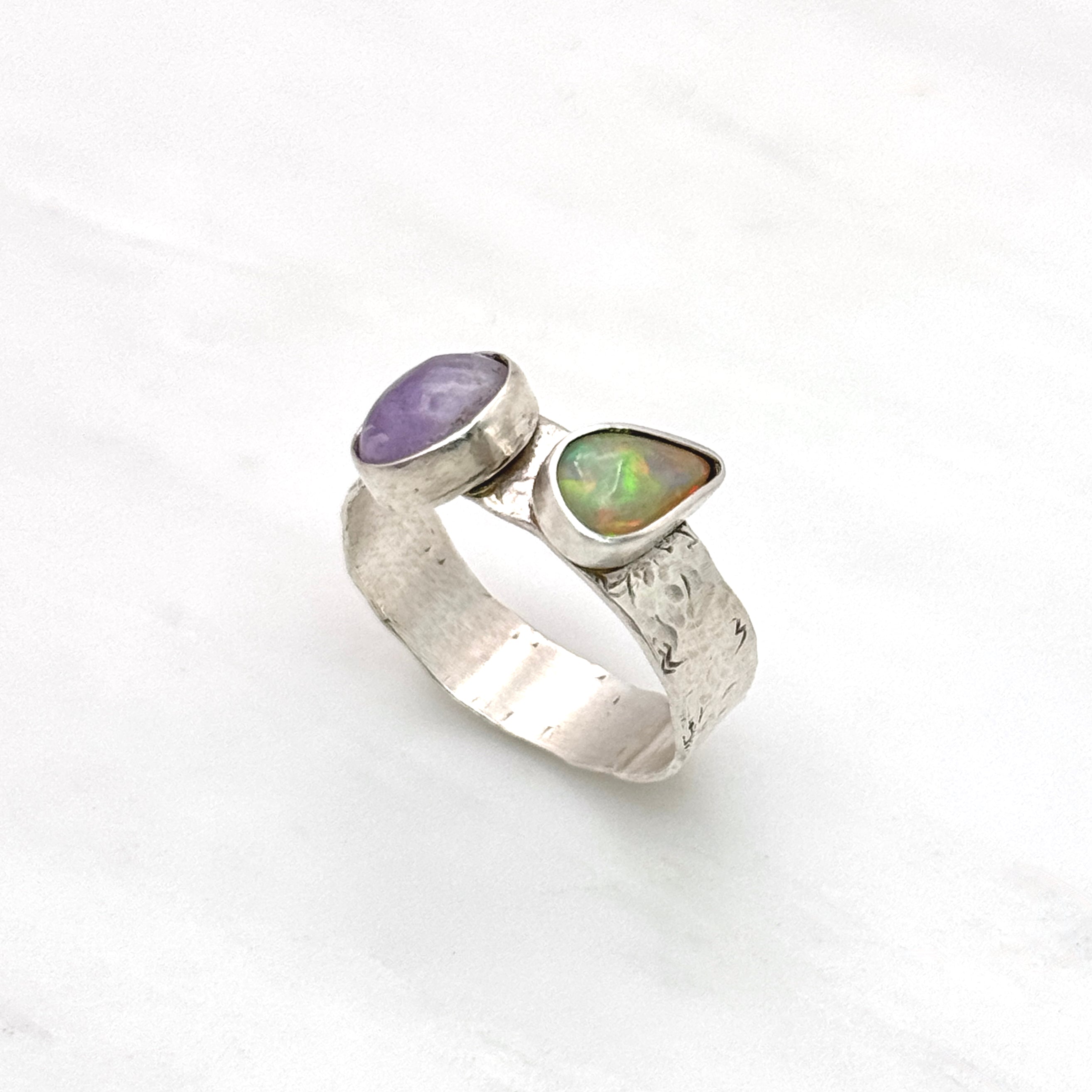 Ethiopian Fire Opal & Amethyst Silver Ring