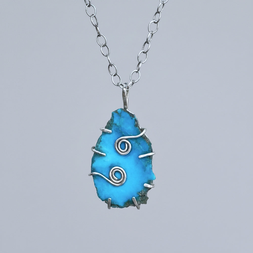 Kingman Turquoise 925 Silver Pendant Necklace