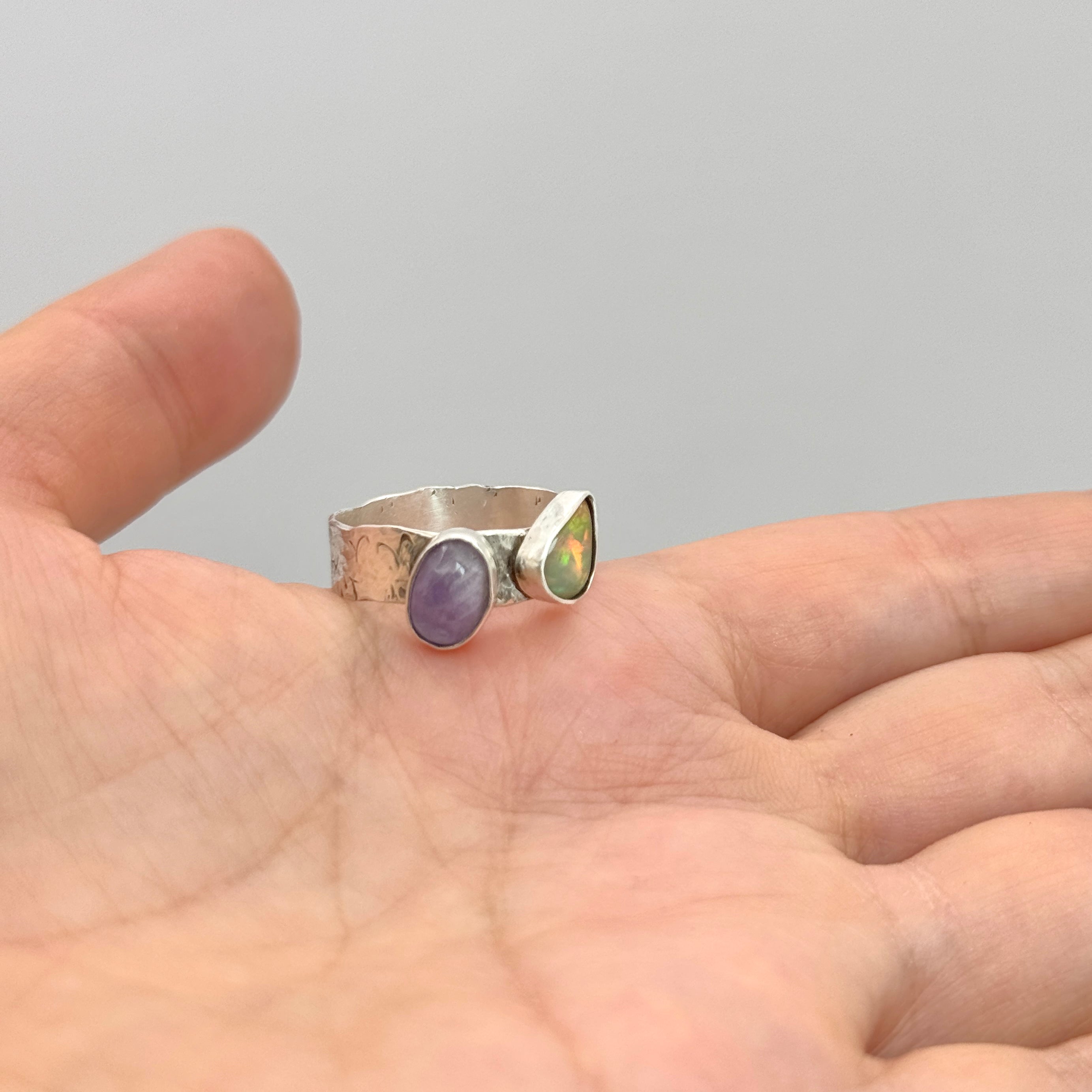 Ethiopian Fire Opal & Amethyst Silver Ring