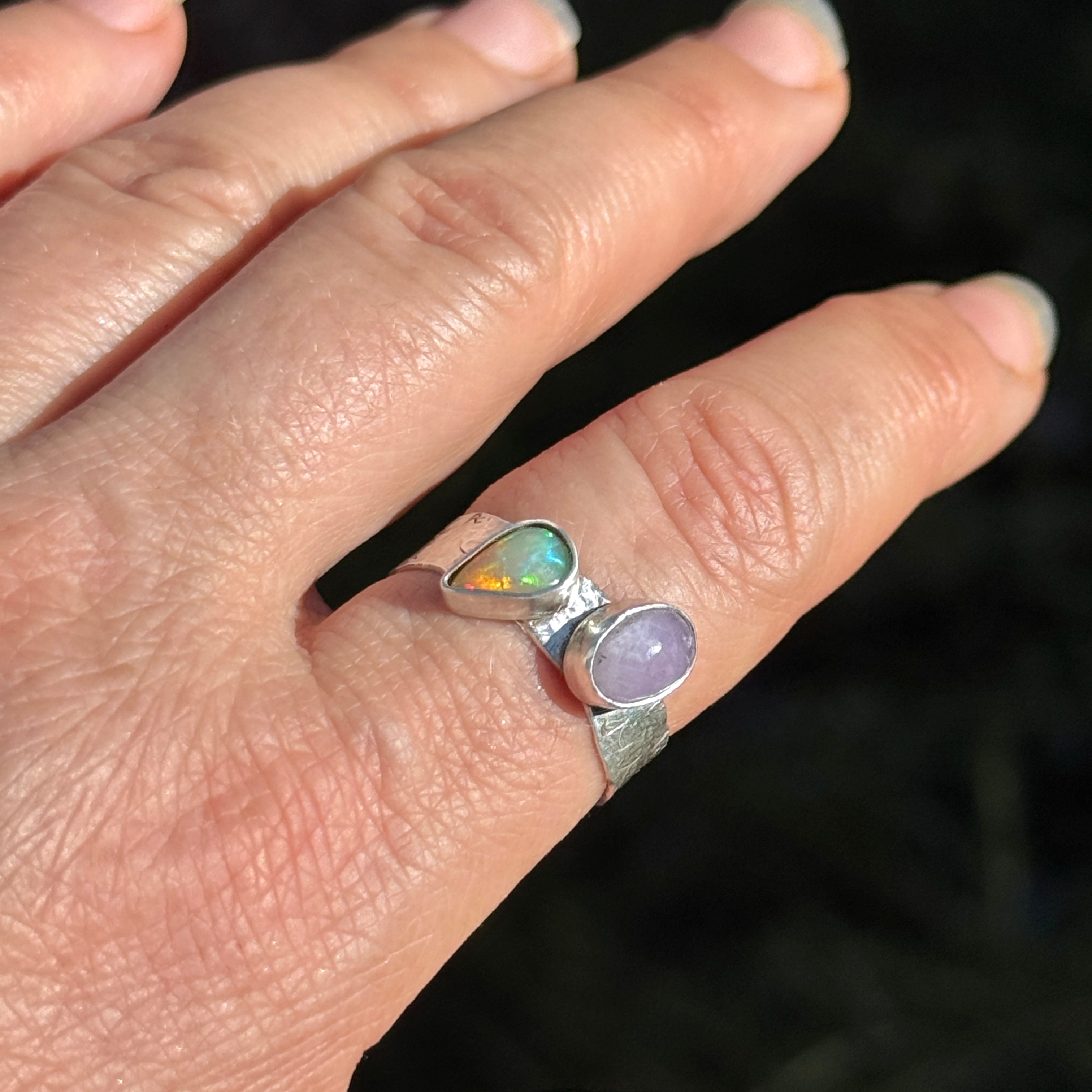 Ethiopian Fire Opal & Amethyst Silver Ring