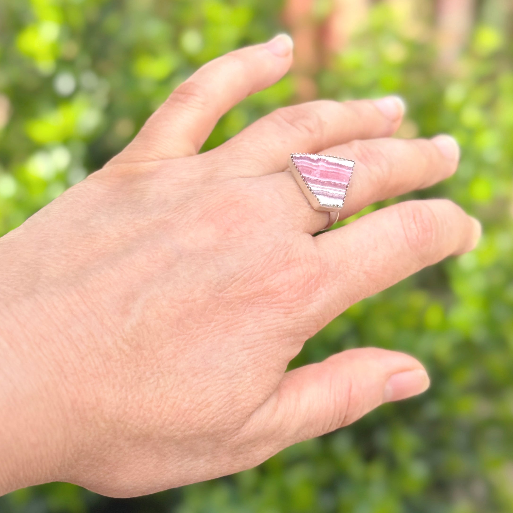 Rhodochrosite Sterling Silver Geometric Ring