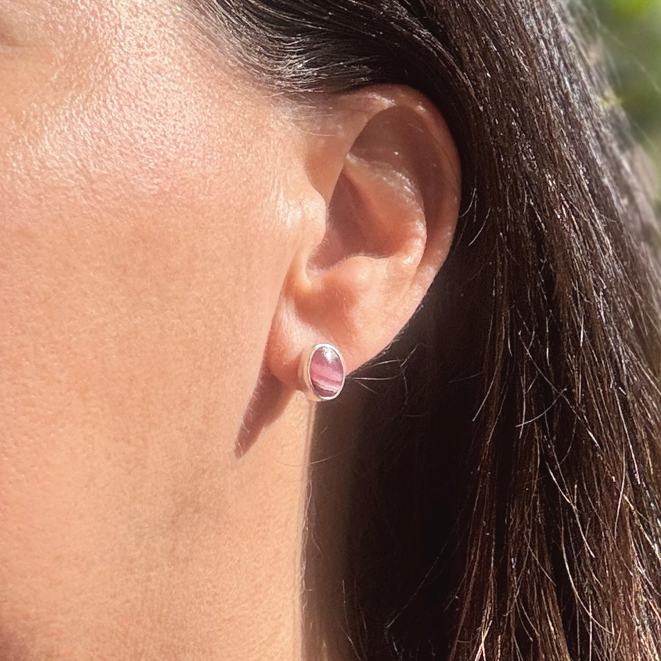 Sterling Silver Rhodochrosite Stud Earrings