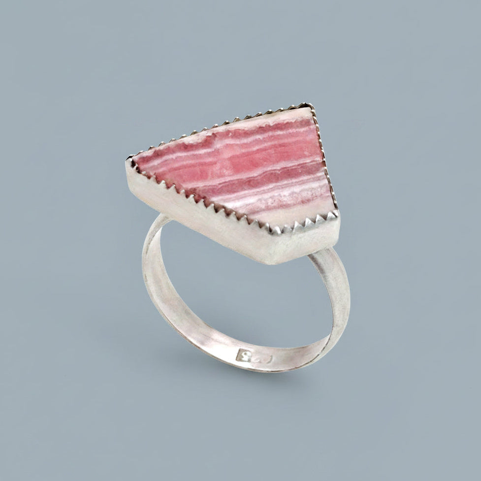 Rhodochrosite Sterling Silver Geometric Ring