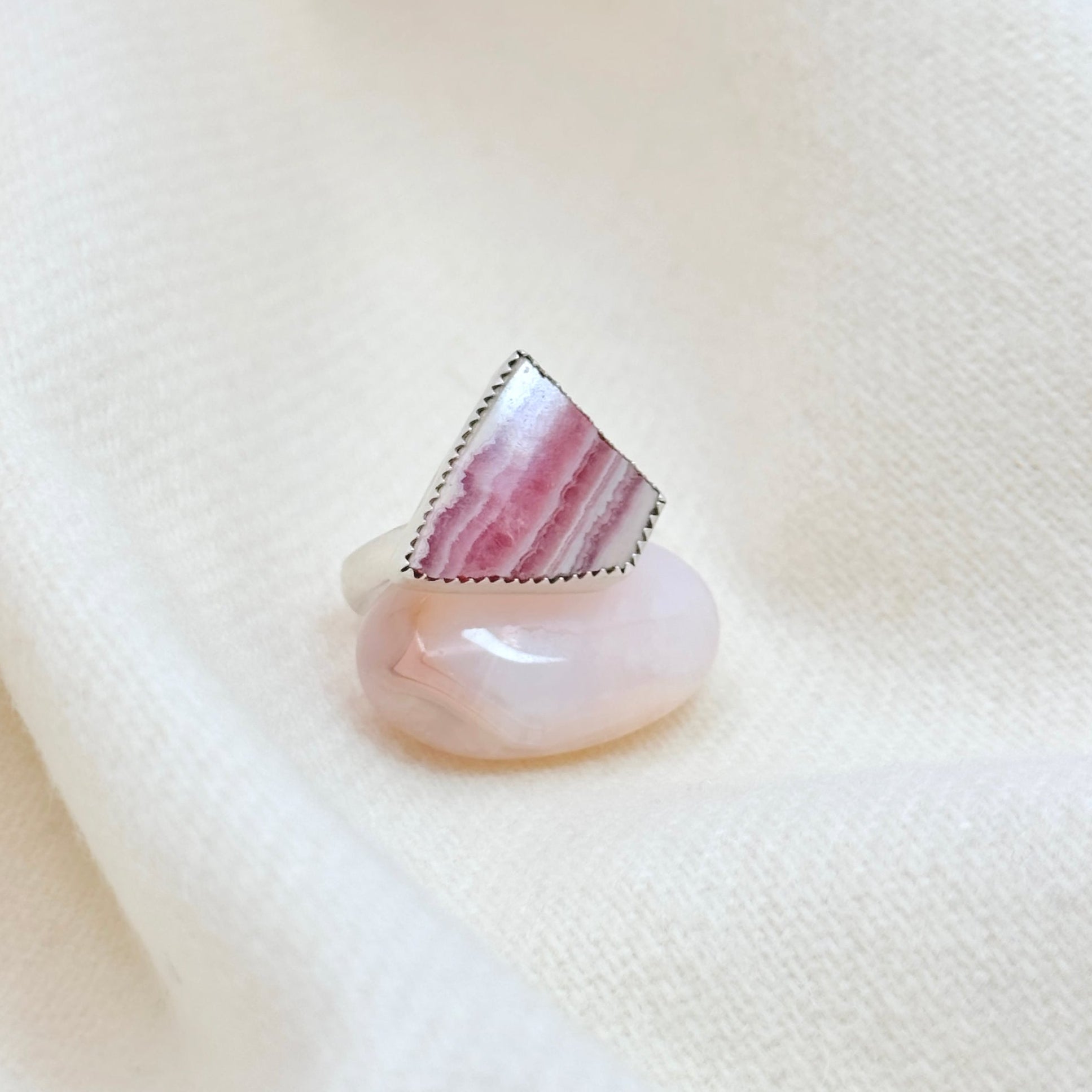 Rhodochrosite Sterling Silver Geometric Ring