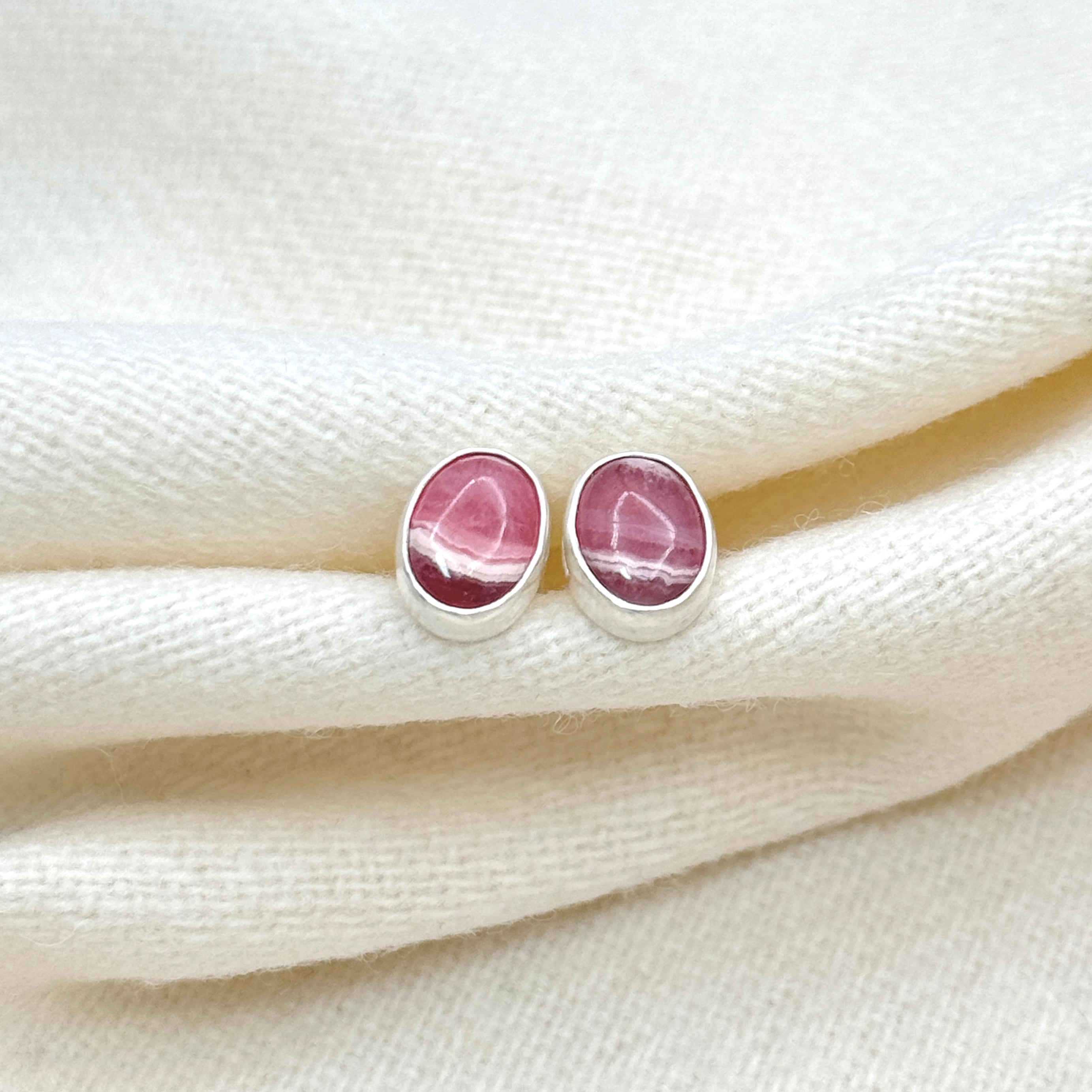 Sterling Silver Rhodochrosite Stud Earrings