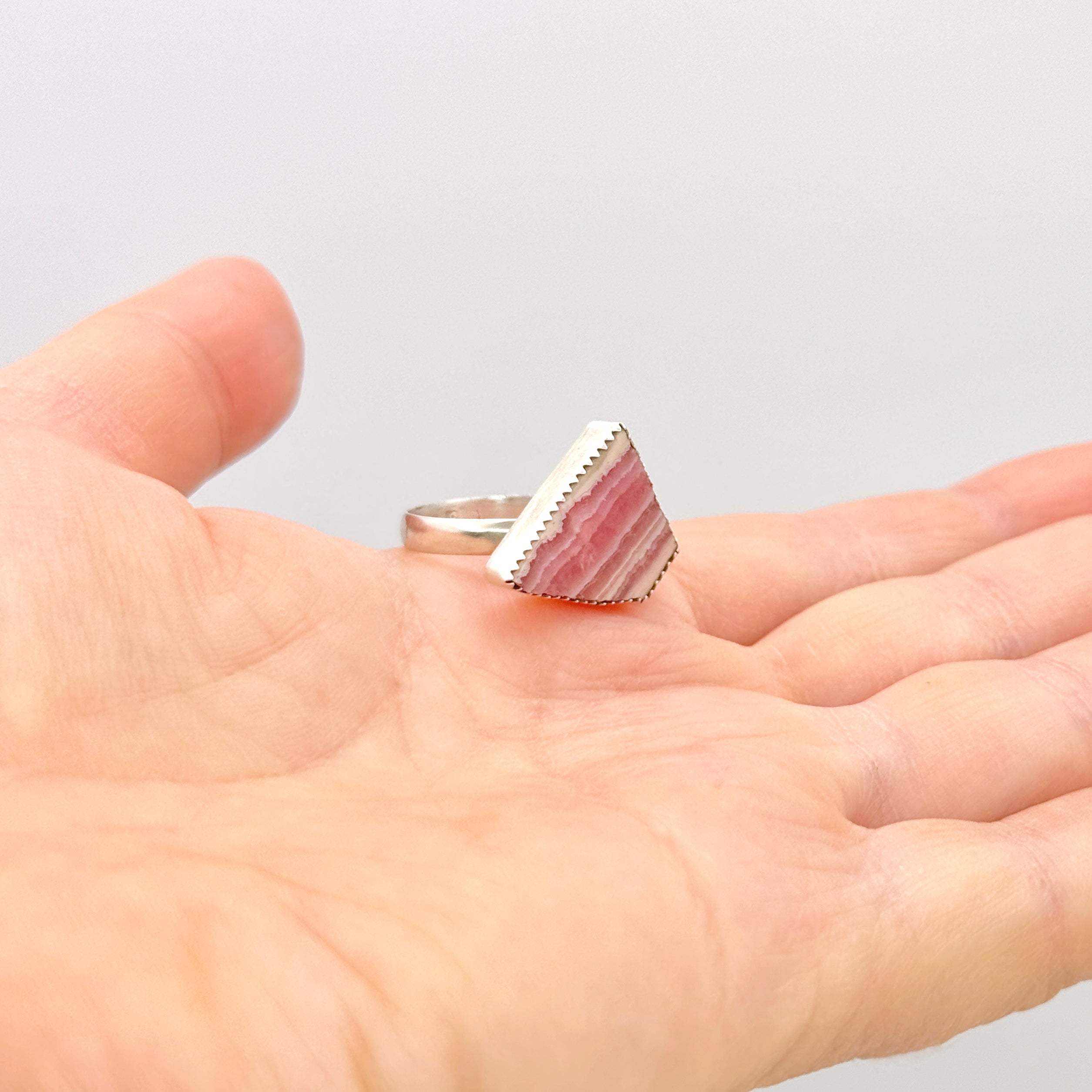 Rhodochrosite Sterling Silver Geometric Ring