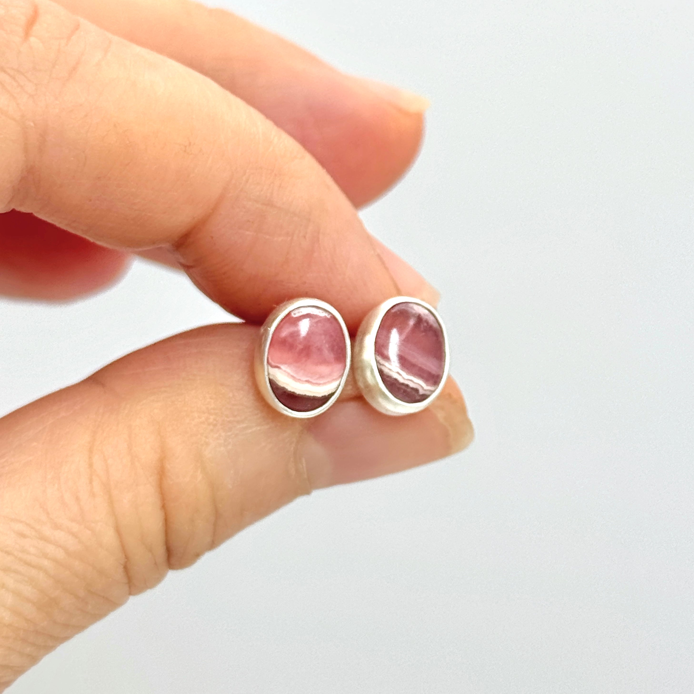 Sterling Silver Rhodochrosite Stud Earrings