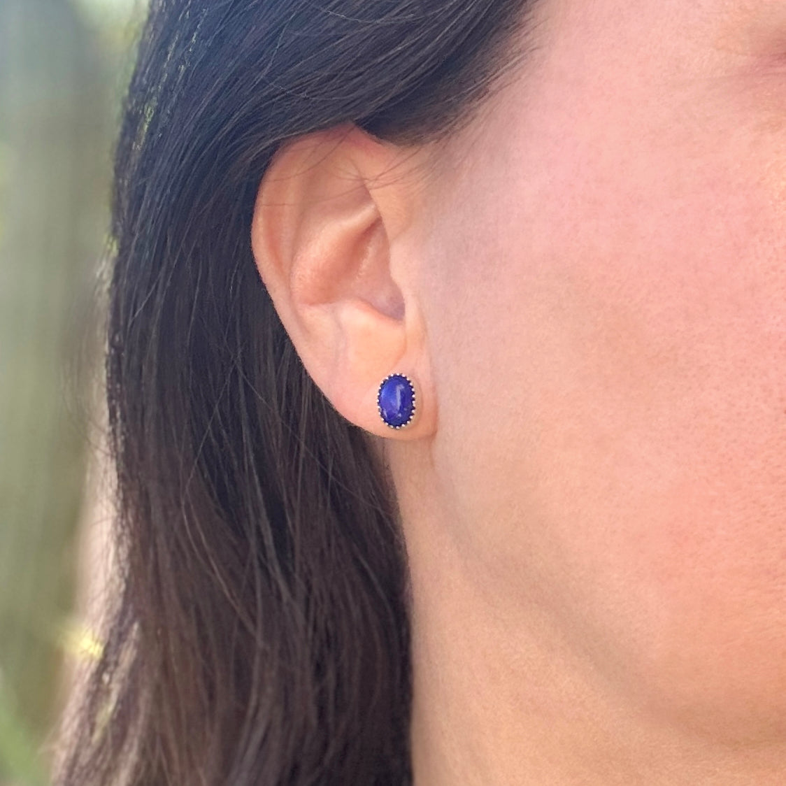 Sterling Silver Lapis Oval Stud Earrings