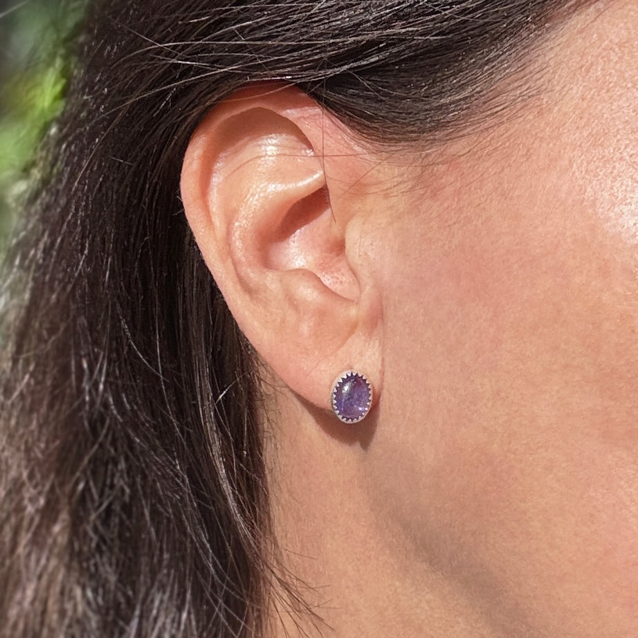 Sterling Silver Tanzanite Oval Stud Earrings