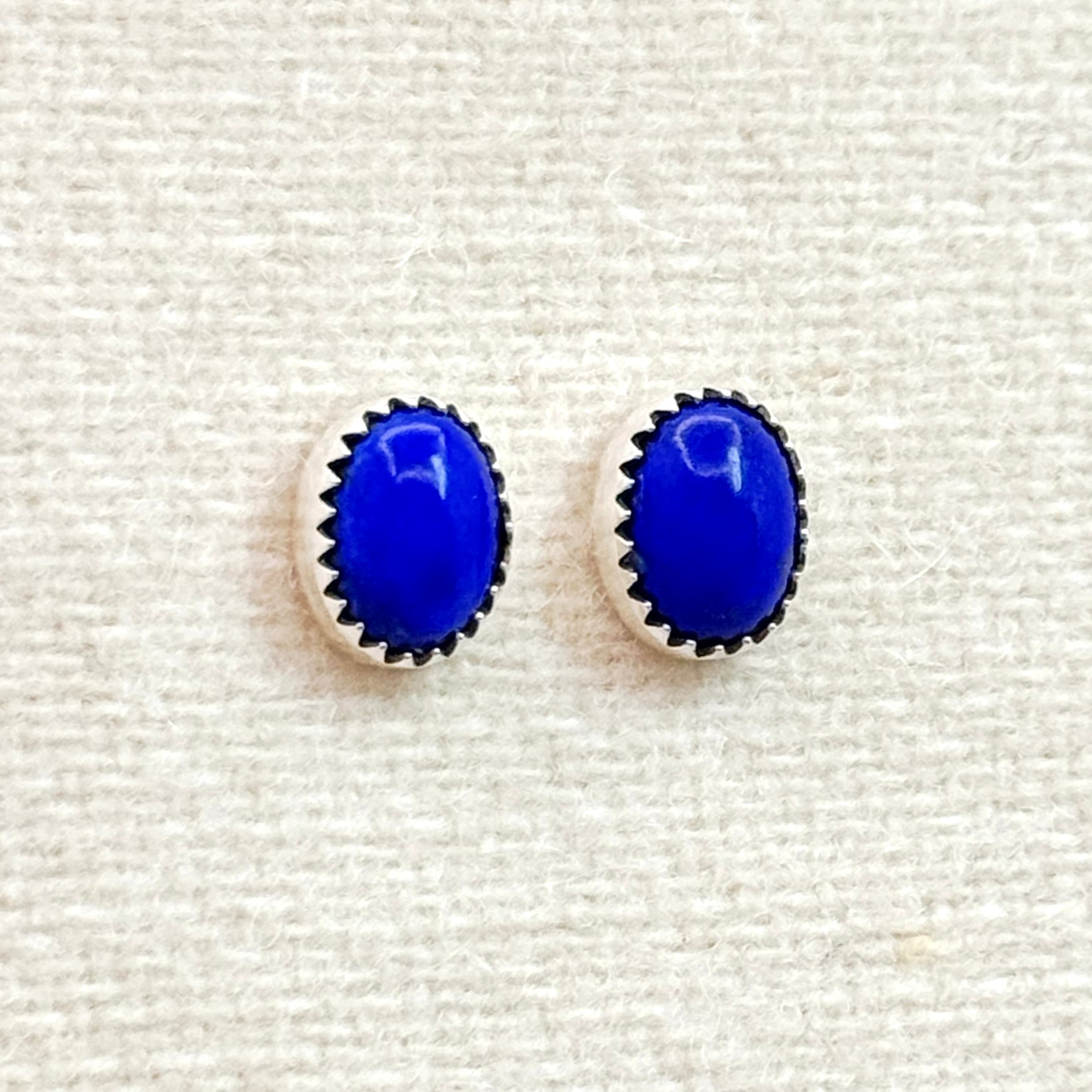 Sterling Silver Lapis Oval Stud Earrings
