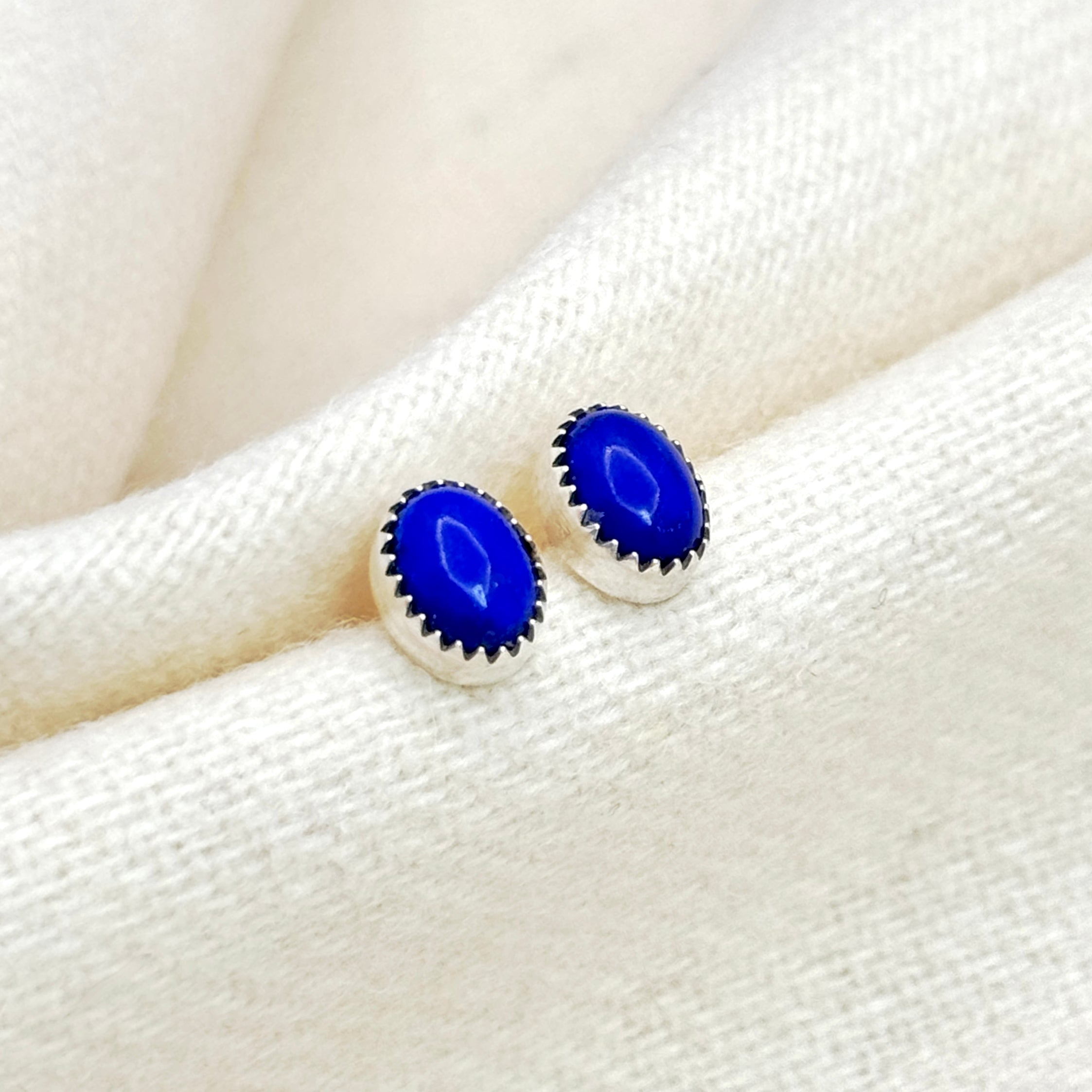 Sterling Silver Lapis Oval Stud Earrings