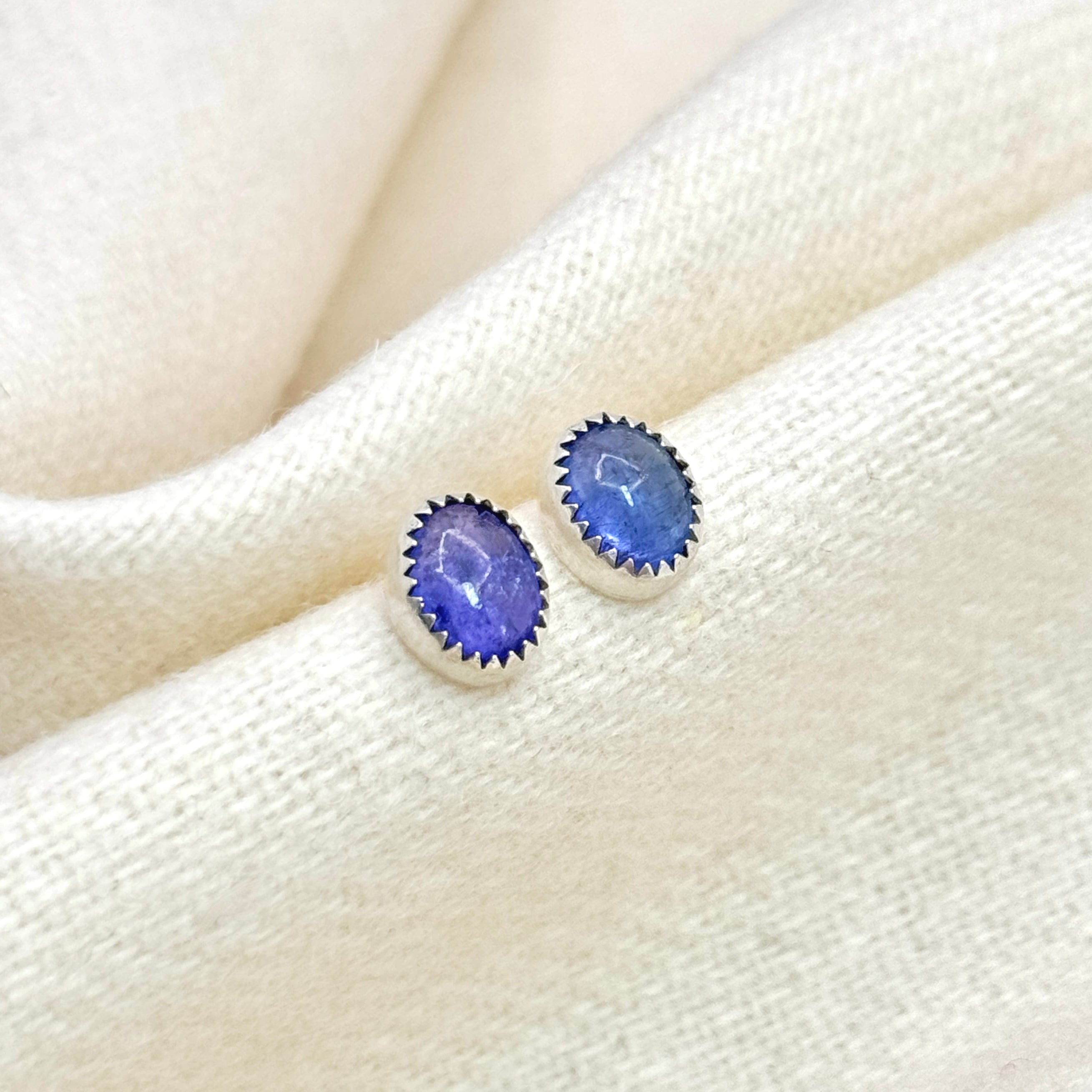 Sterling Silver Tanzanite Oval Stud Earrings