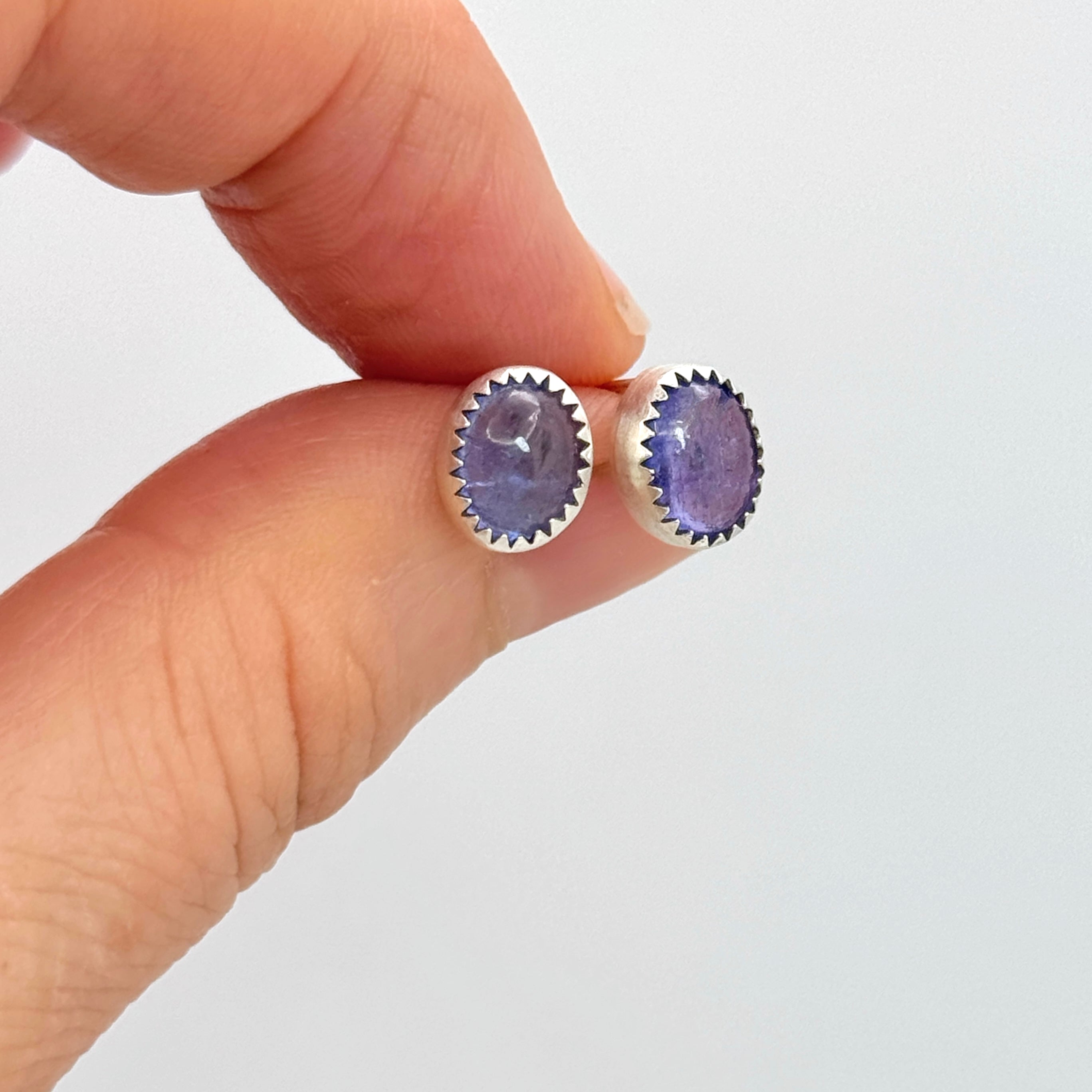 Sterling Silver Tanzanite Oval Stud Earrings