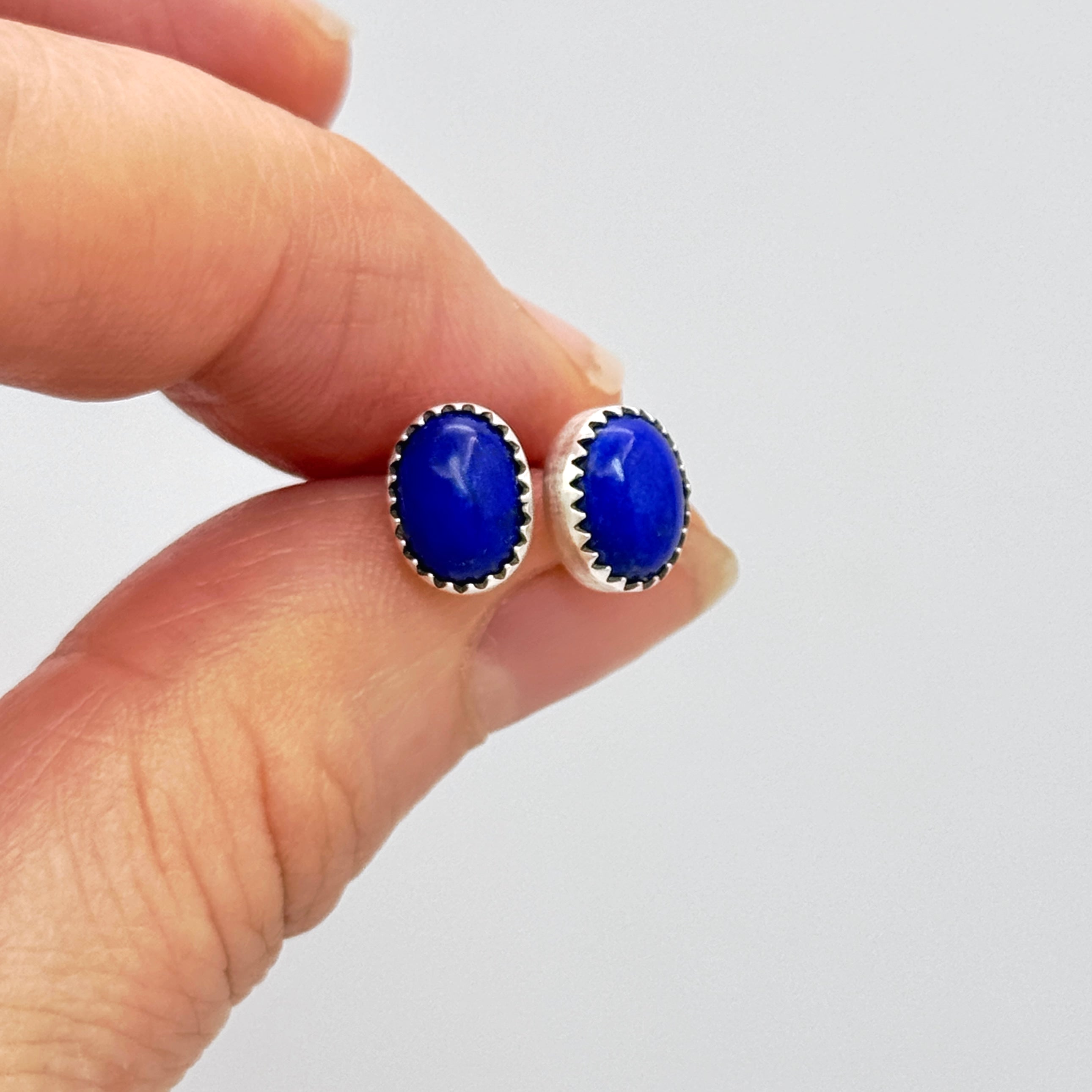 Sterling Silver Lapis Oval Stud Earrings