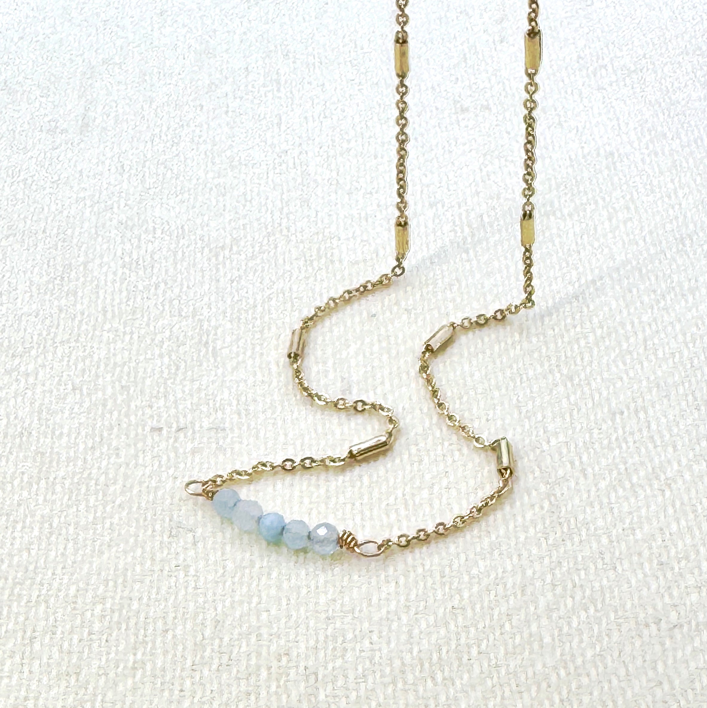 Aquamarine Bar On Satellite Chain Necklace