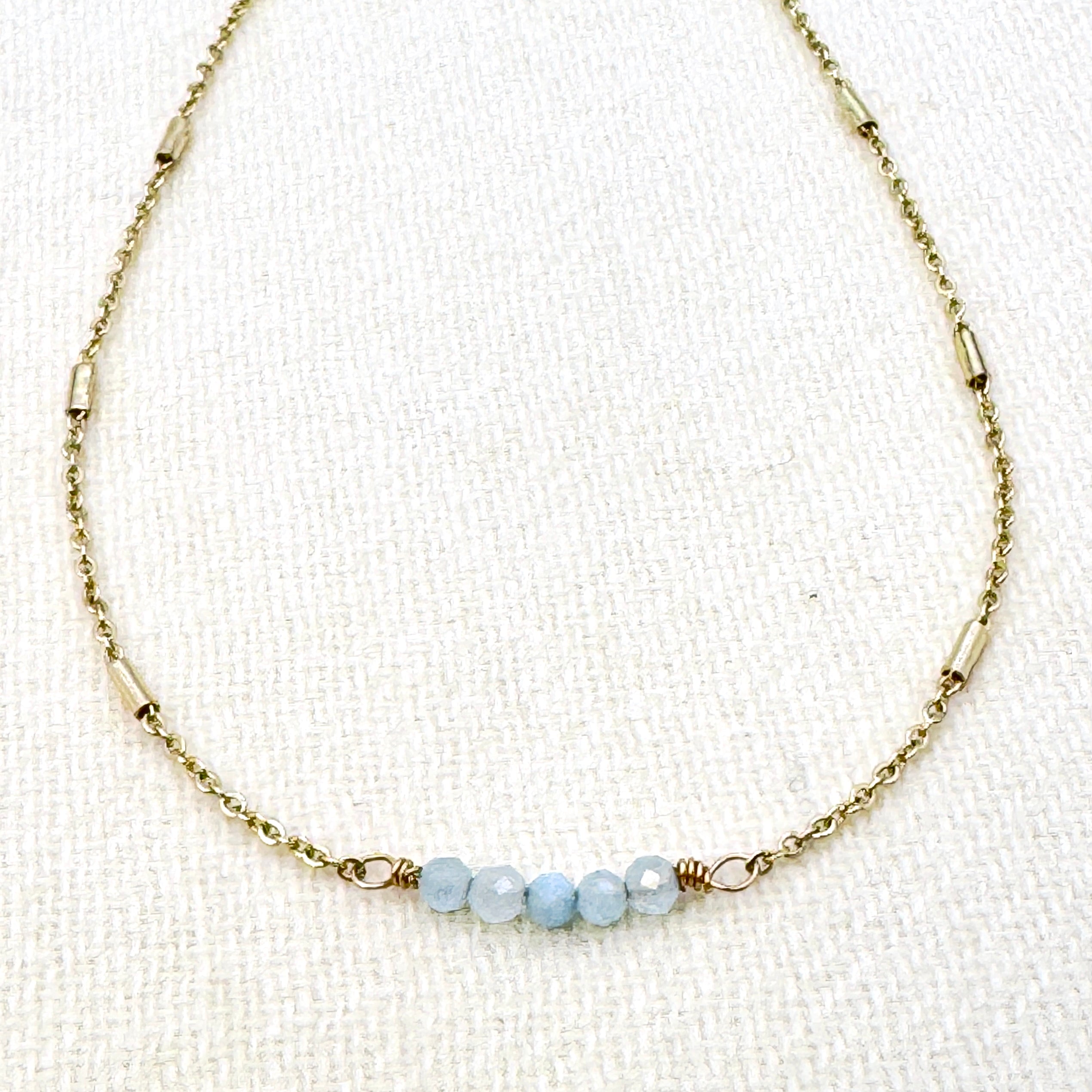 Aquamarine Bar On Satellite Chain Necklace