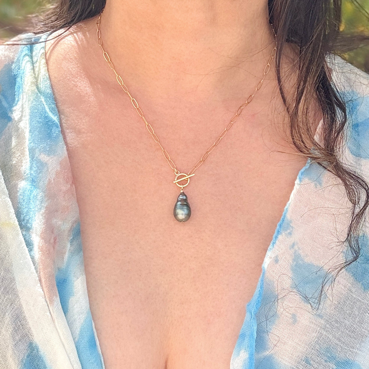 14k Gold-Filled Tahitian Pearl Drop Necklace