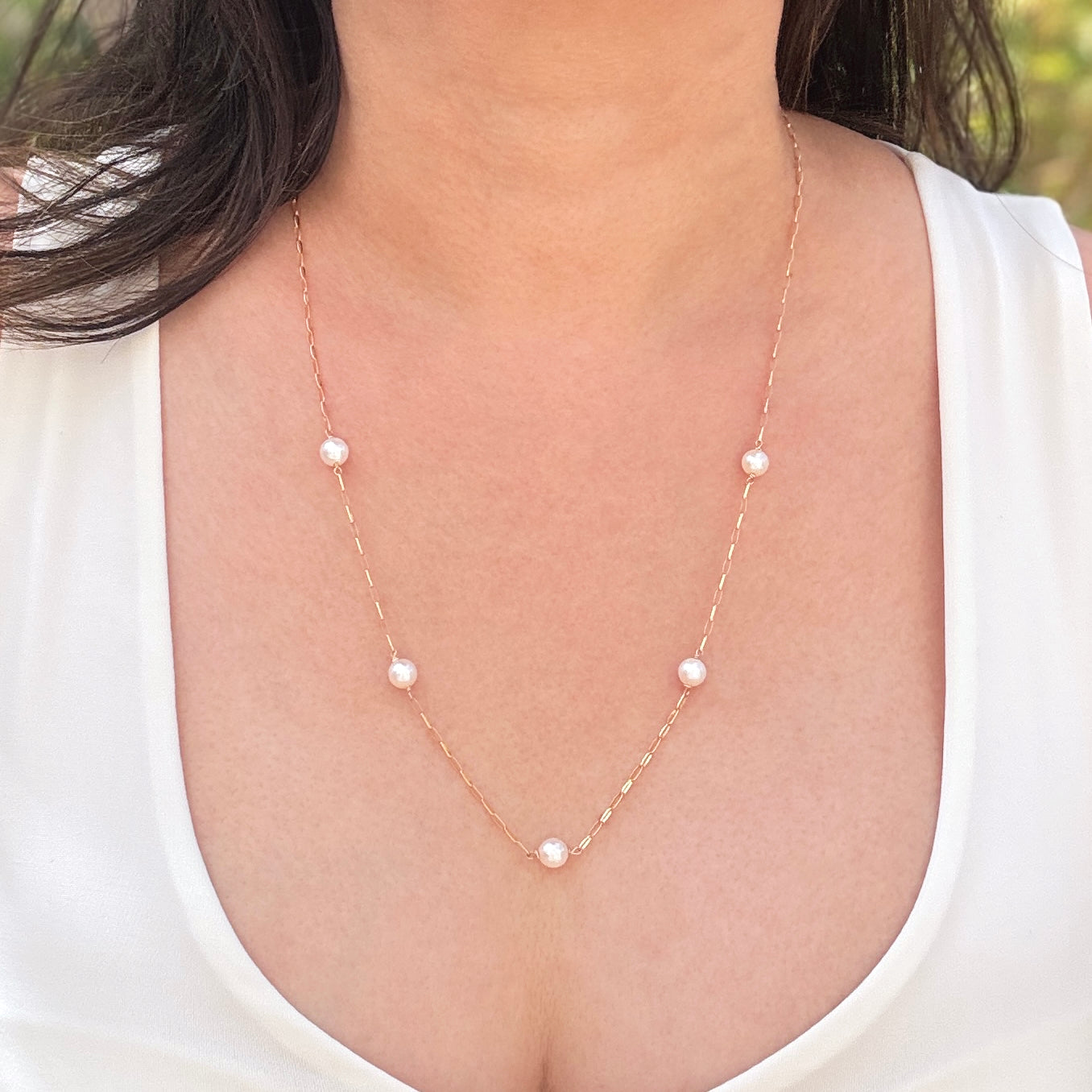 Akoya Pearl Station Necklace – Gold-Filled