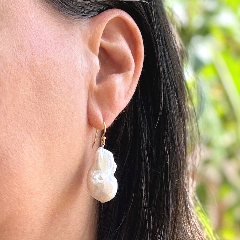 14k Gold Filled White Baroque Pearl Earrings