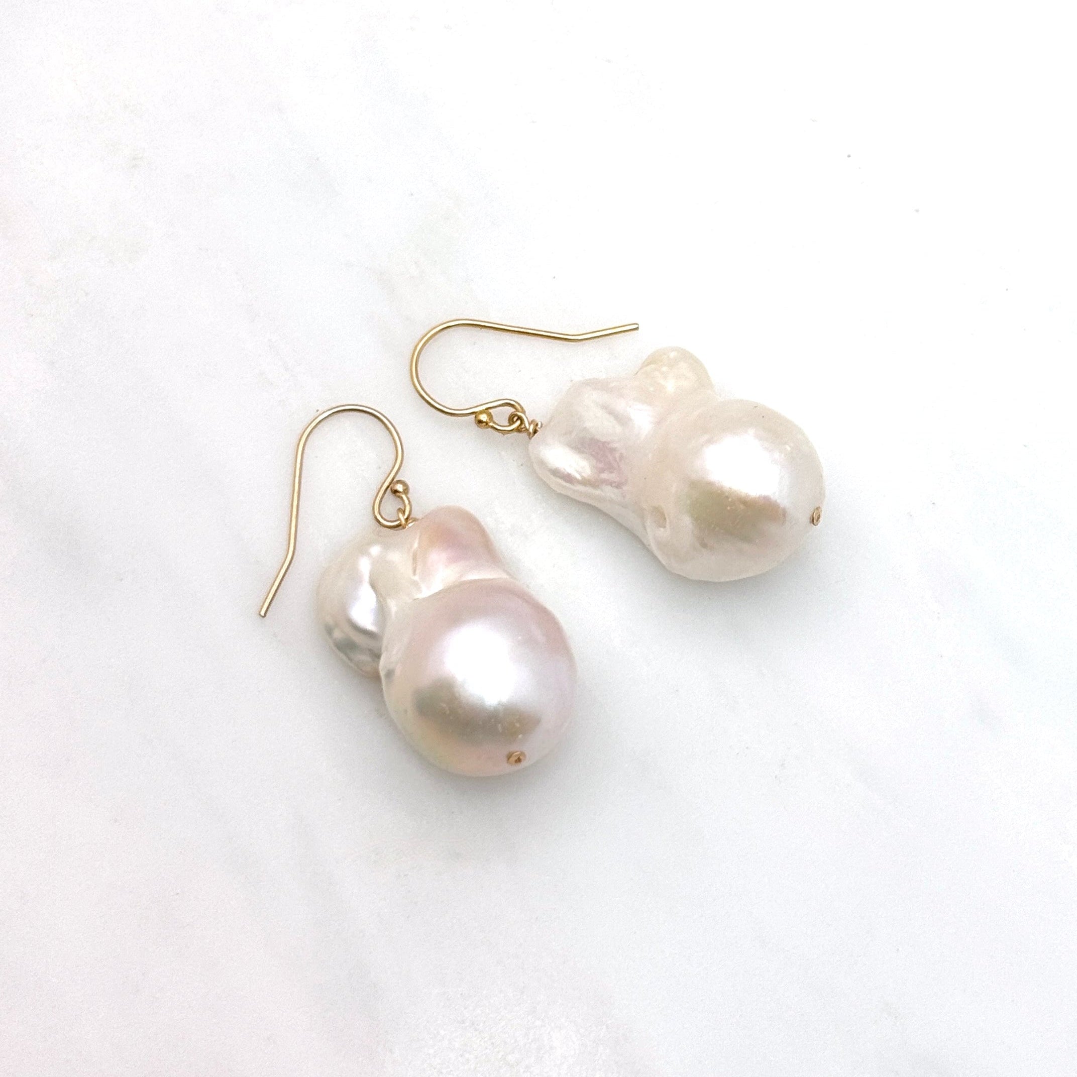 14k Gold Filled White Baroque Pearl Earrings