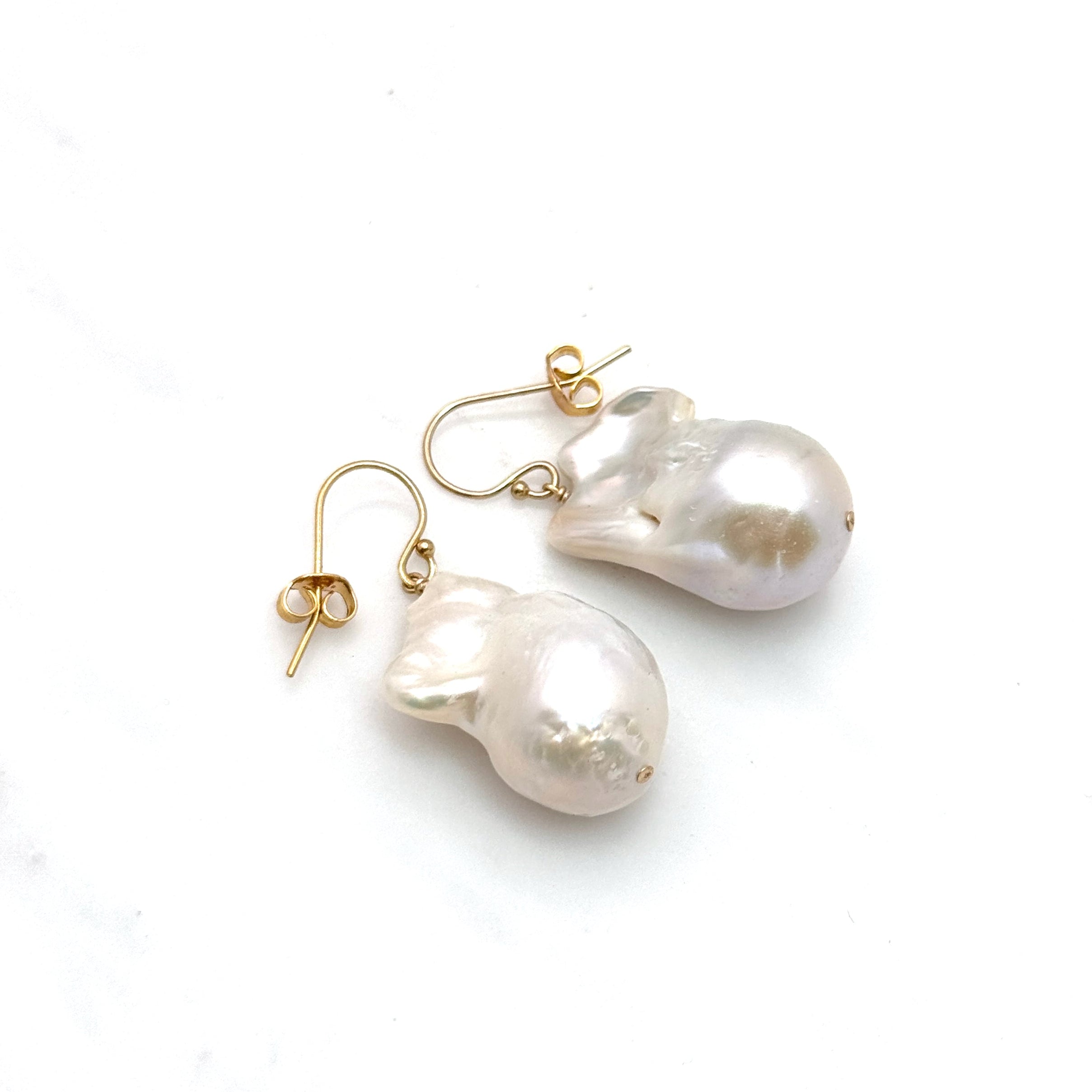 14k Gold Filled White Baroque Pearl Earrings