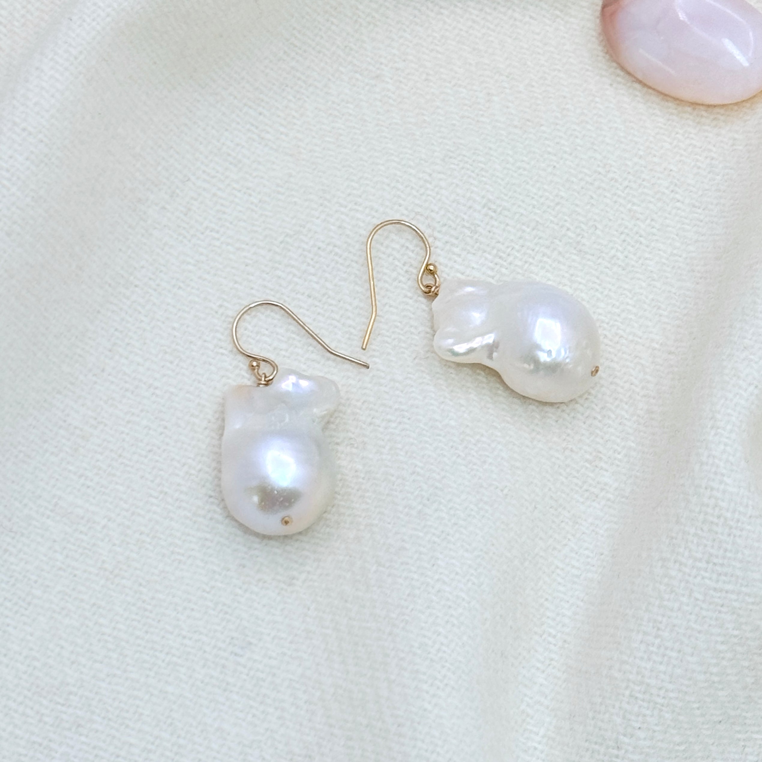 14k Gold Filled White Baroque Pearl Earrings