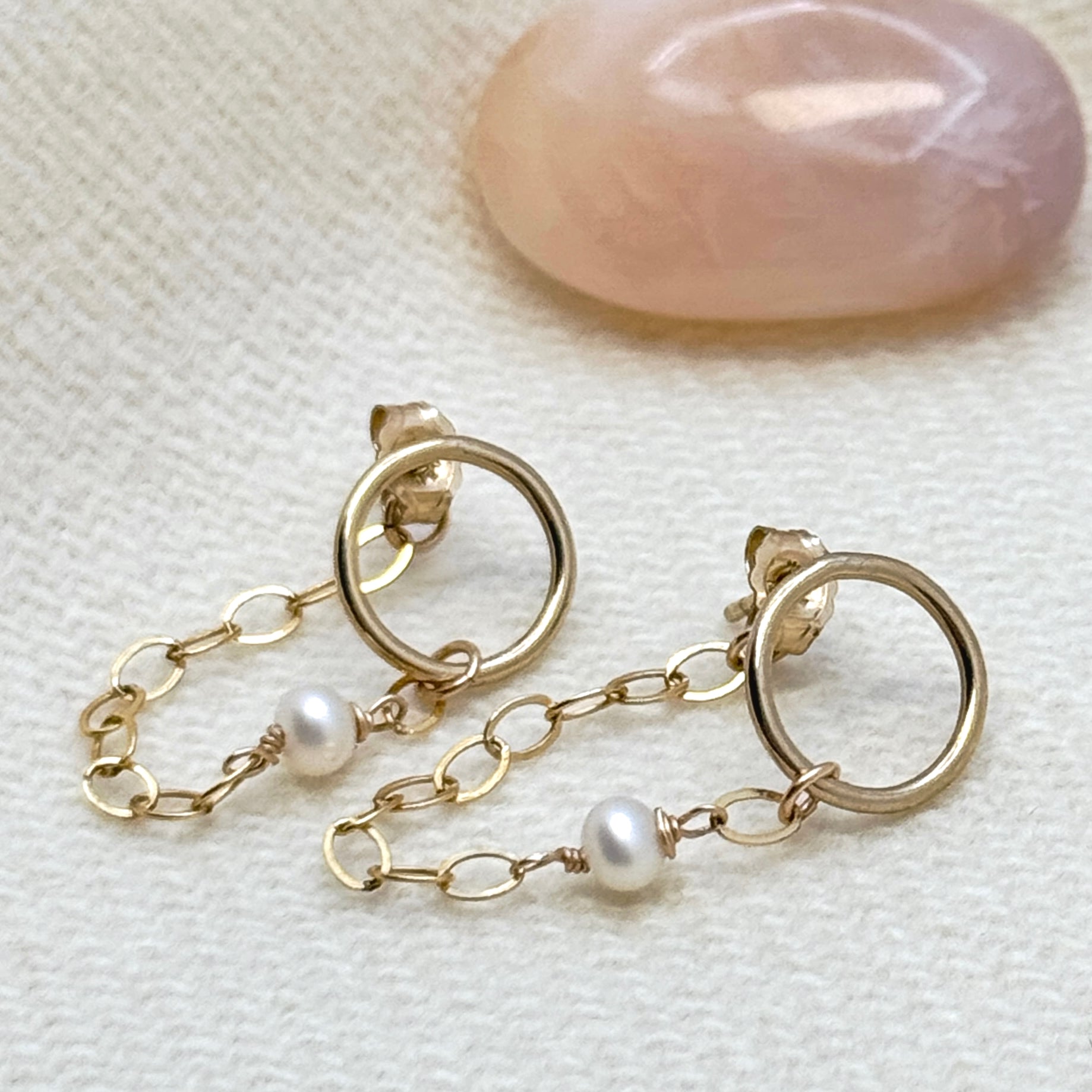 Gold-Filled Circle & Pearl Ear Jacket Earrings