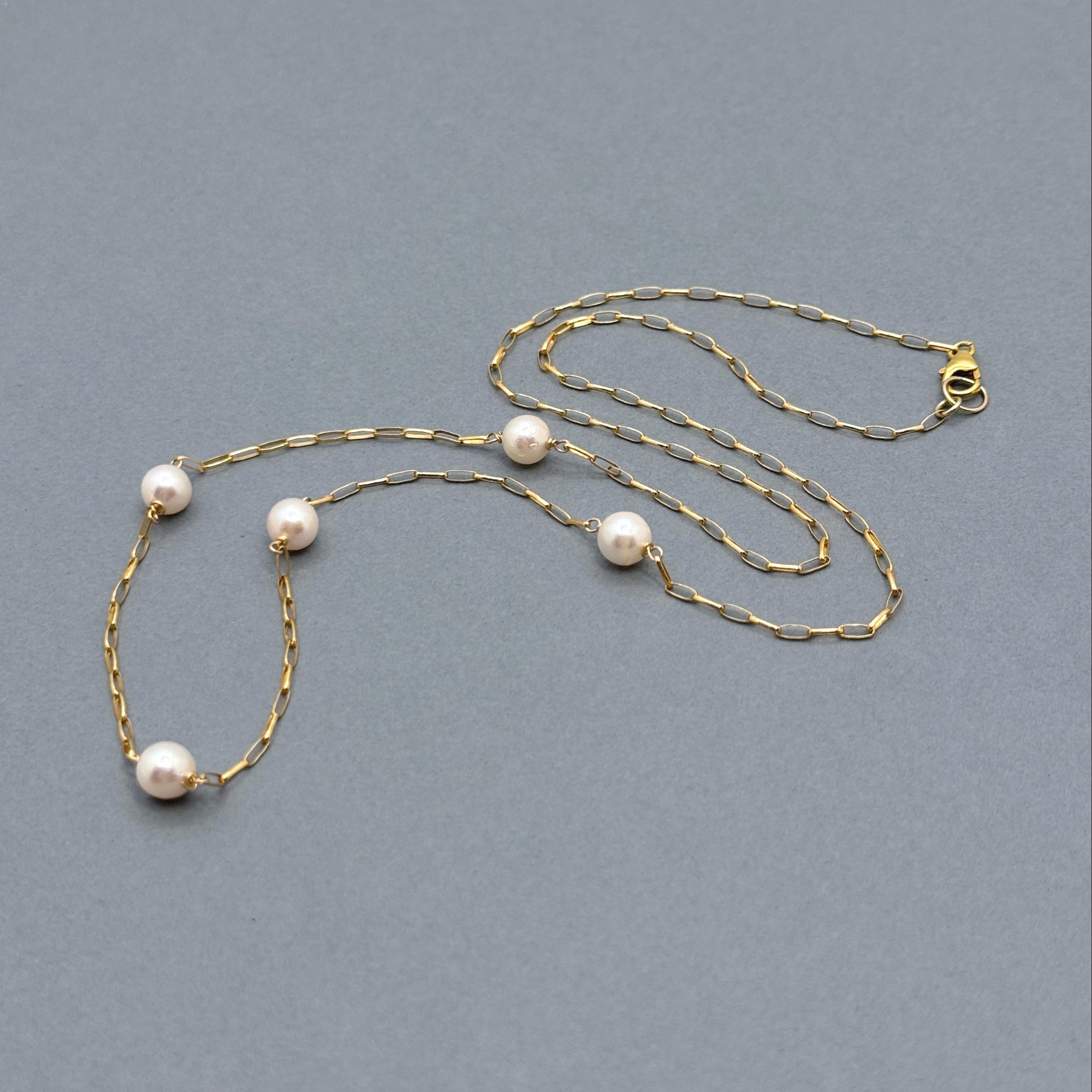 Akoya Pearl Station Necklace – Gold-Filled
