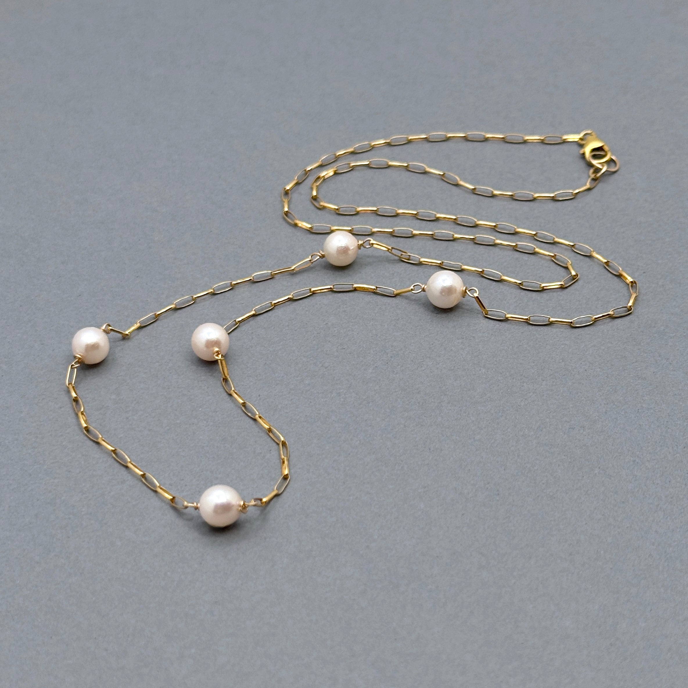 Akoya Pearl Station Necklace – Gold-Filled