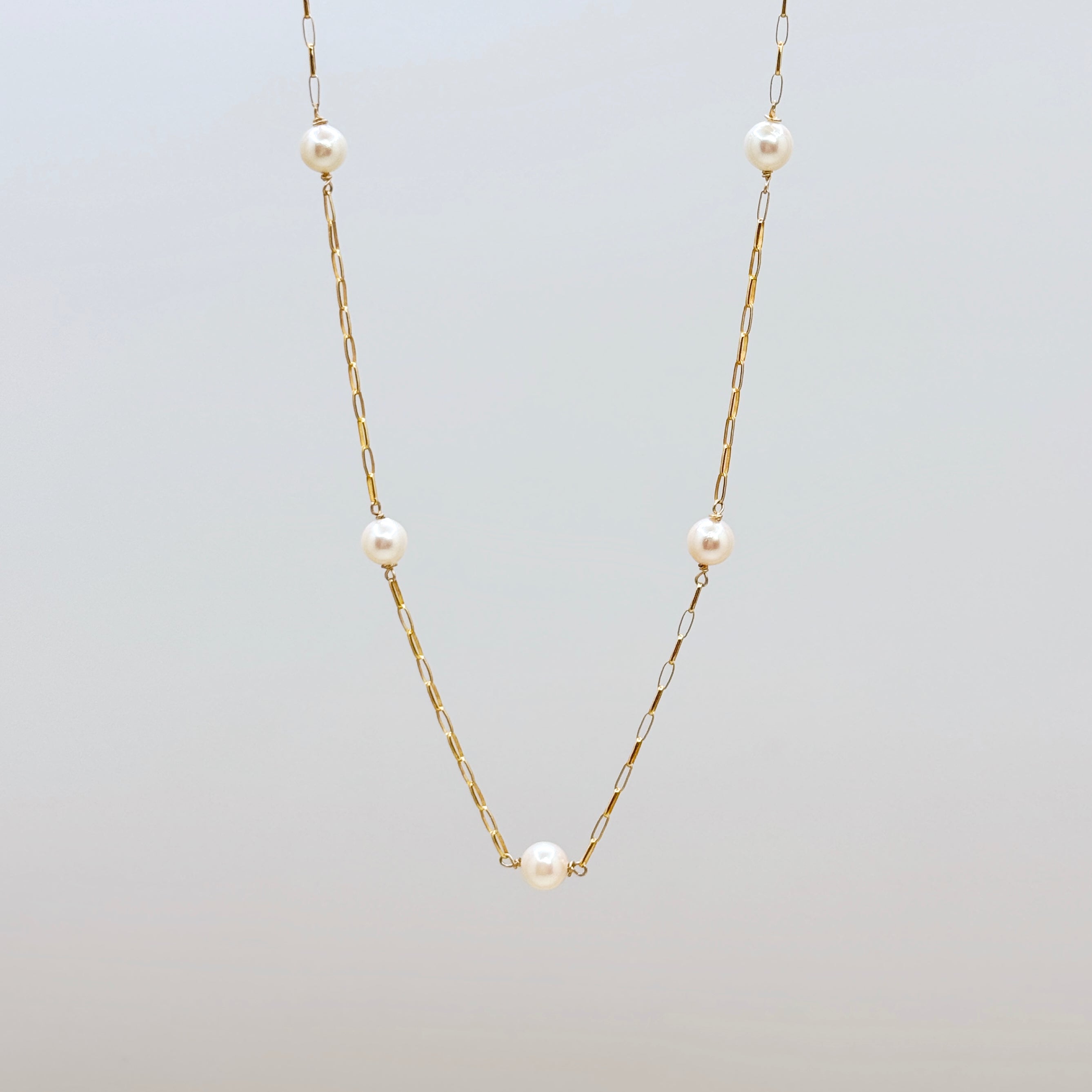 Akoya Pearl Station Necklace – Gold-Filled
