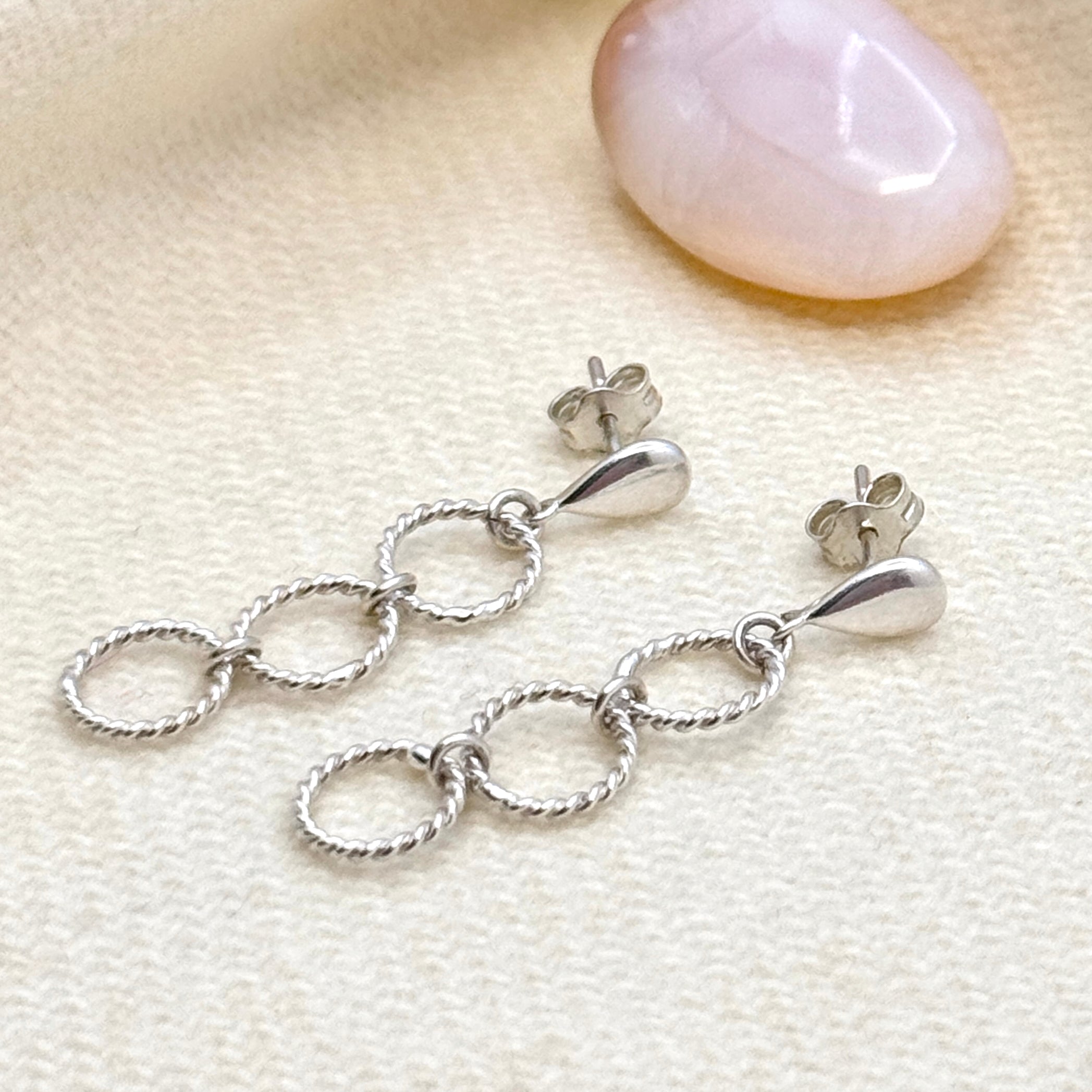 Sterling Silver Twisted Ring Drop Earrings