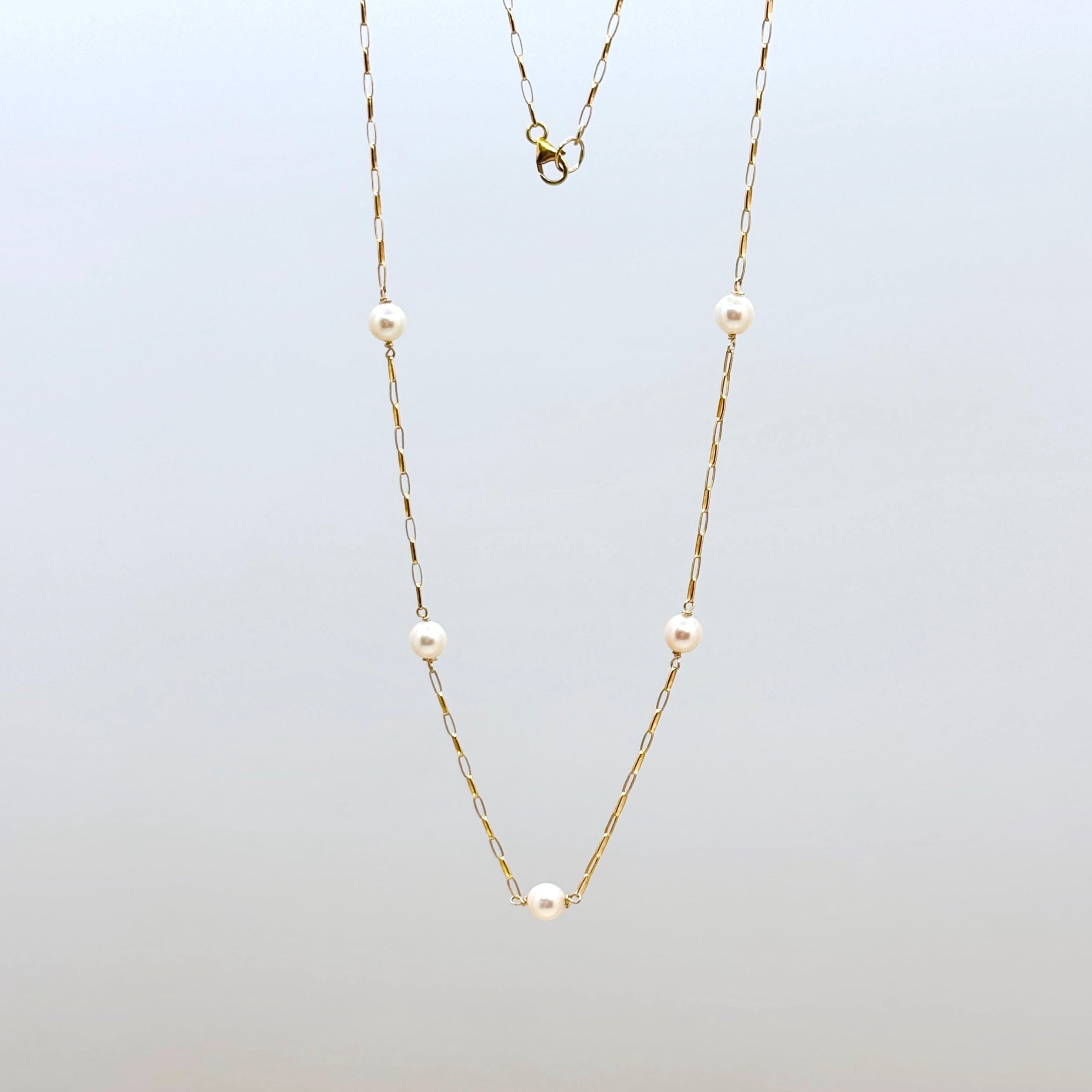Akoya Pearl Station Necklace – Gold-Filled