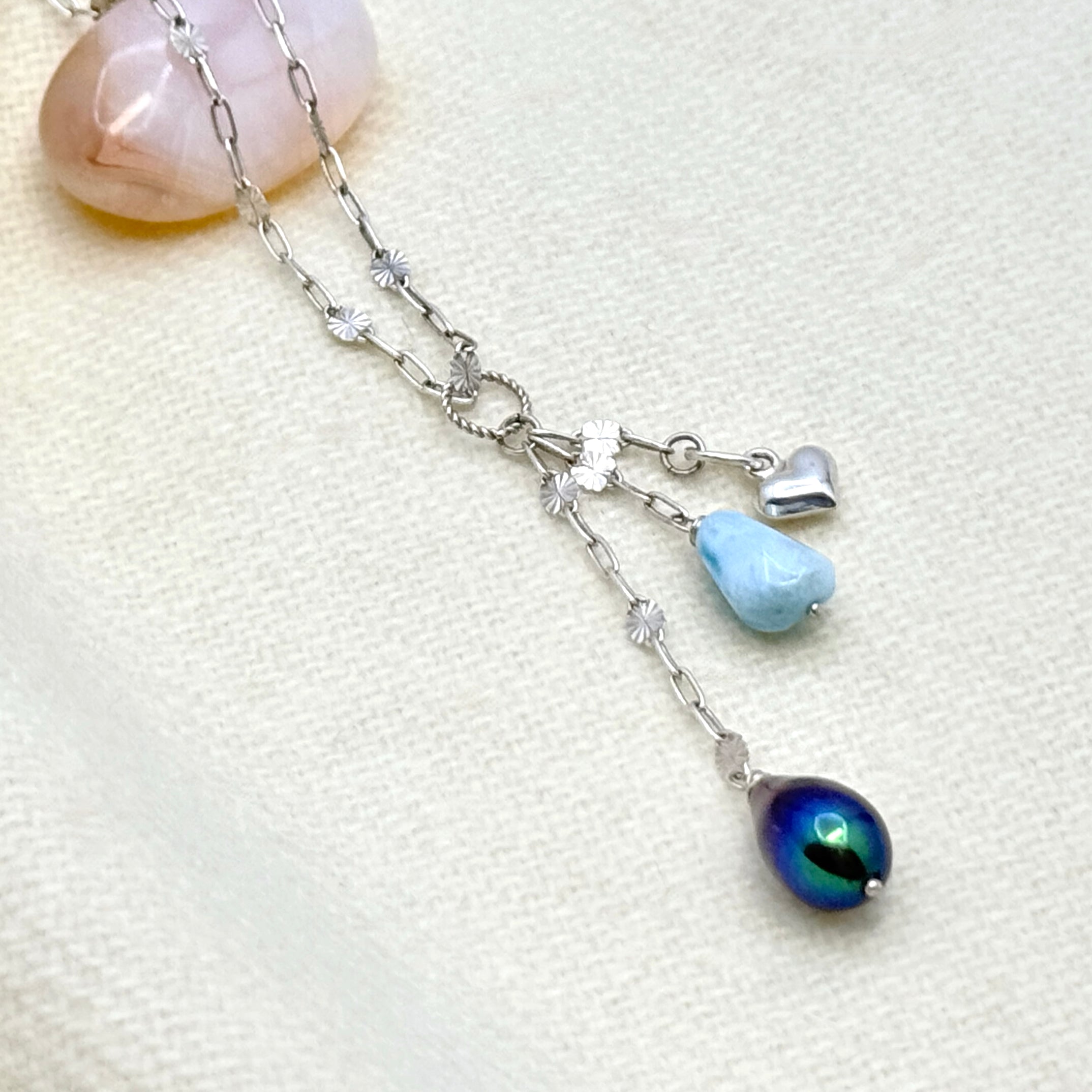 Sterling Silver Larimar & Pearl Necklace