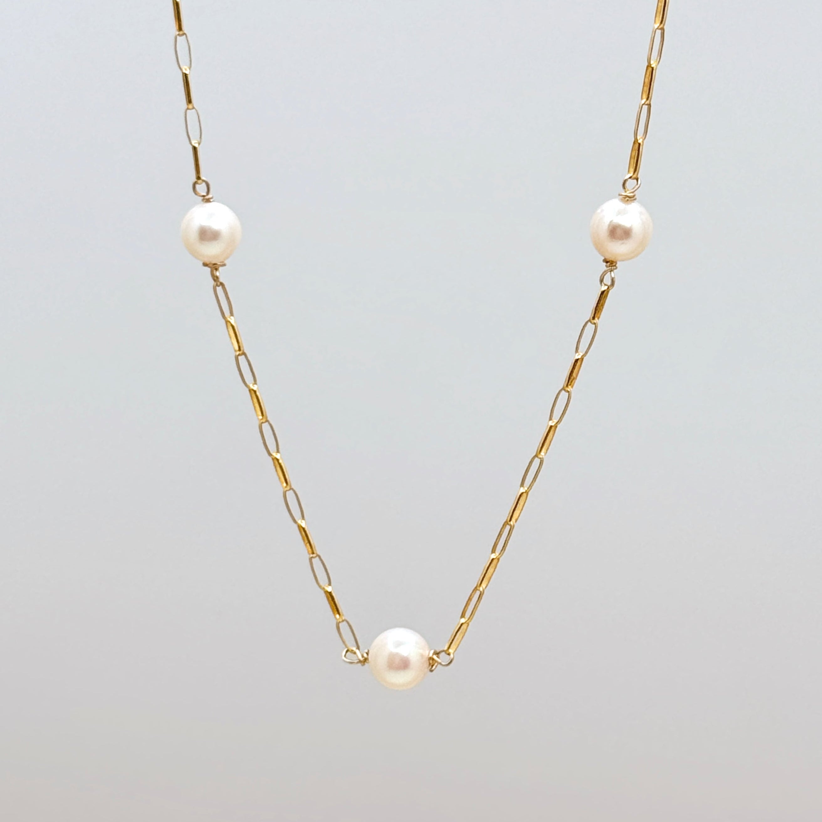 Akoya Pearl Station Necklace – Gold-Filled