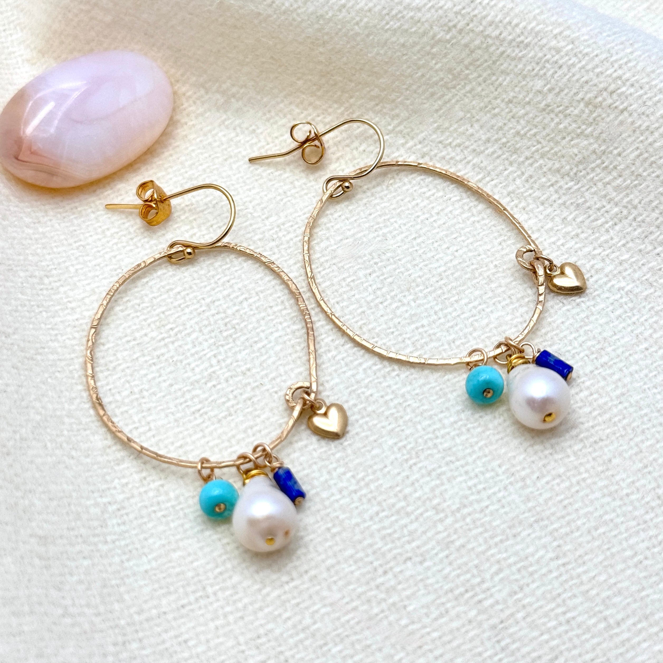 Pearl & Gemstone Gold-Filled Oval Earrings
