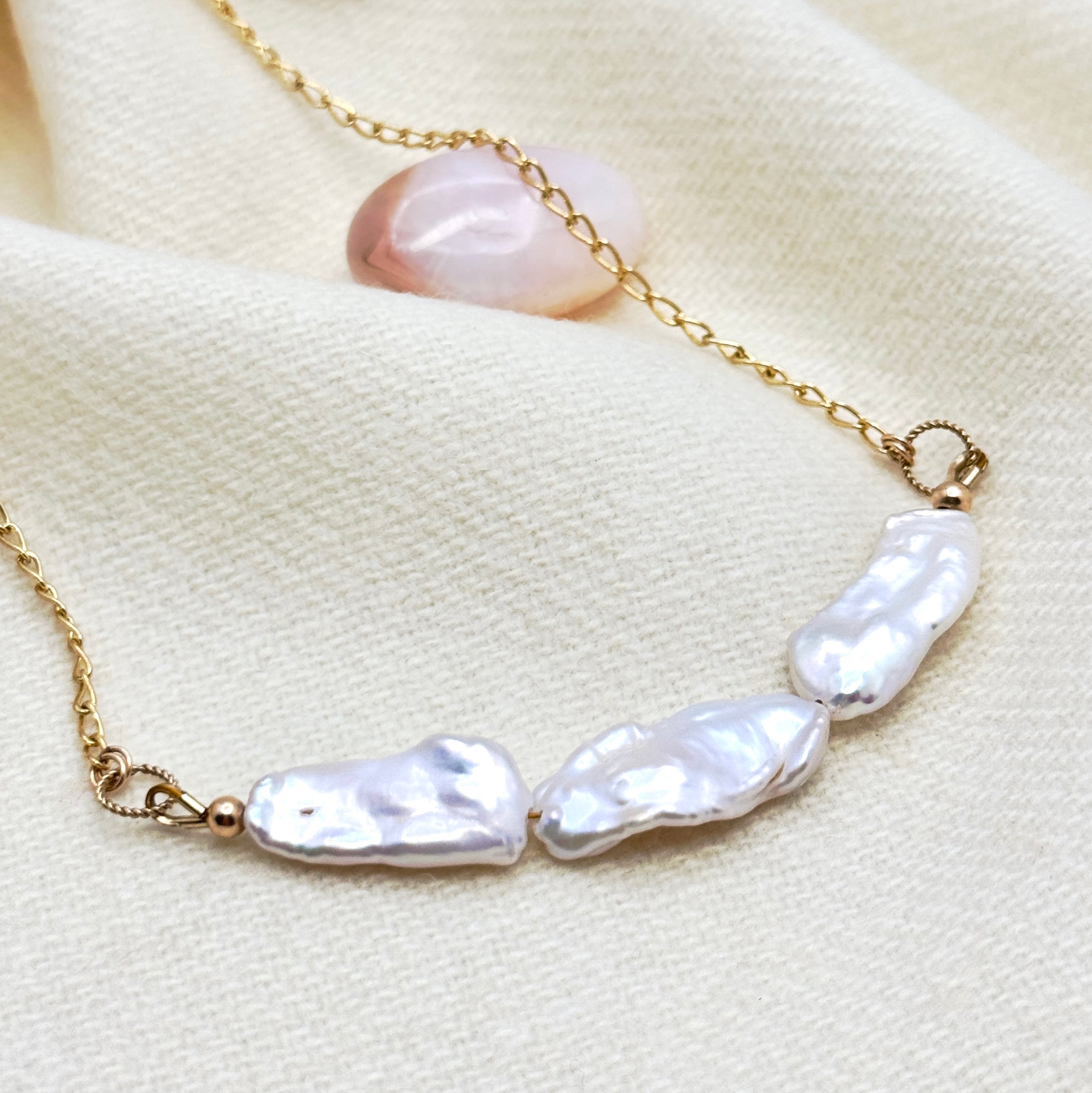 White Baroque Pearl Trio Gold-Filled Necklace