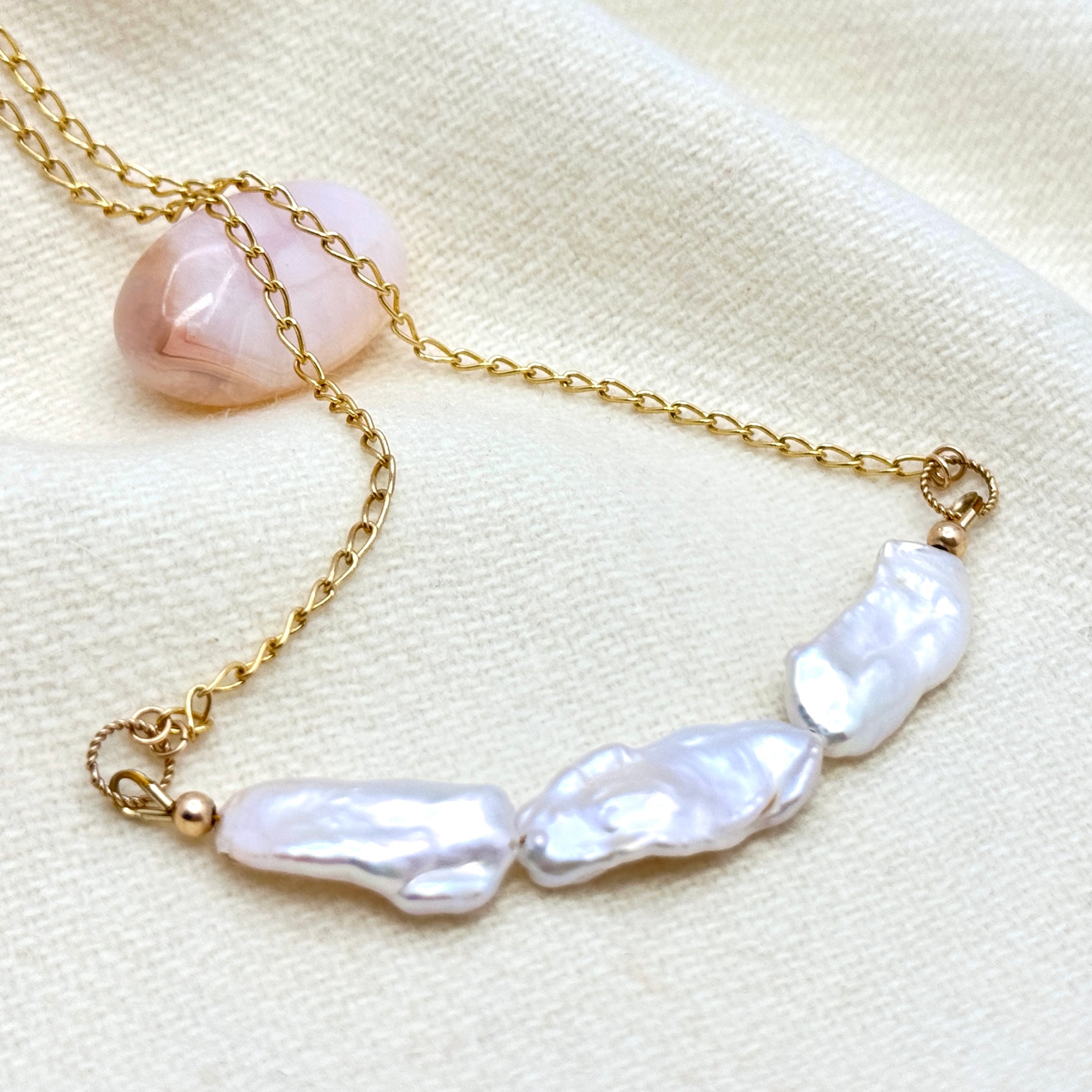 White Baroque Pearl Trio Gold-Filled Necklace