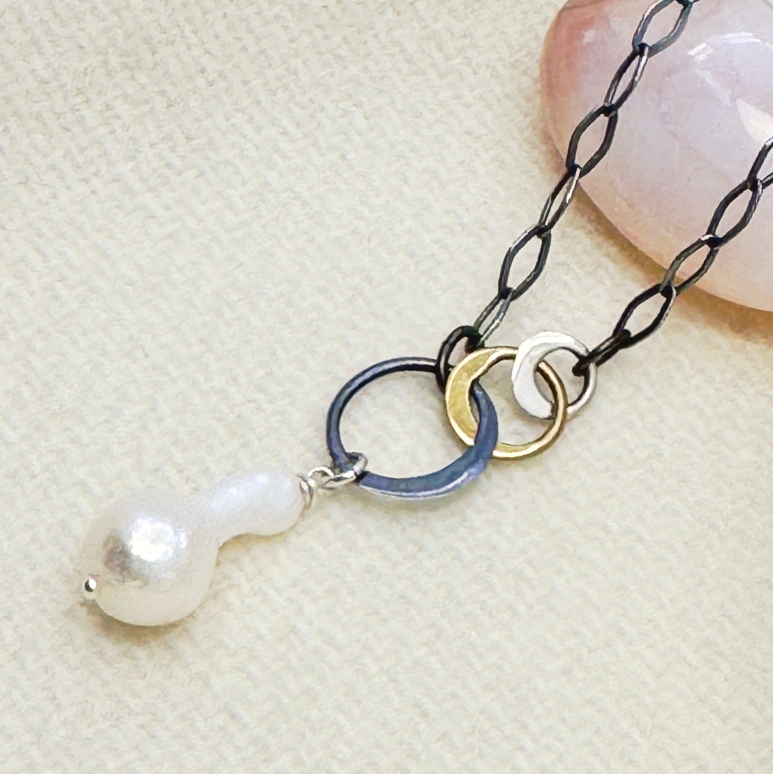 White Fireball Pearl Oxidized Silver Necklace