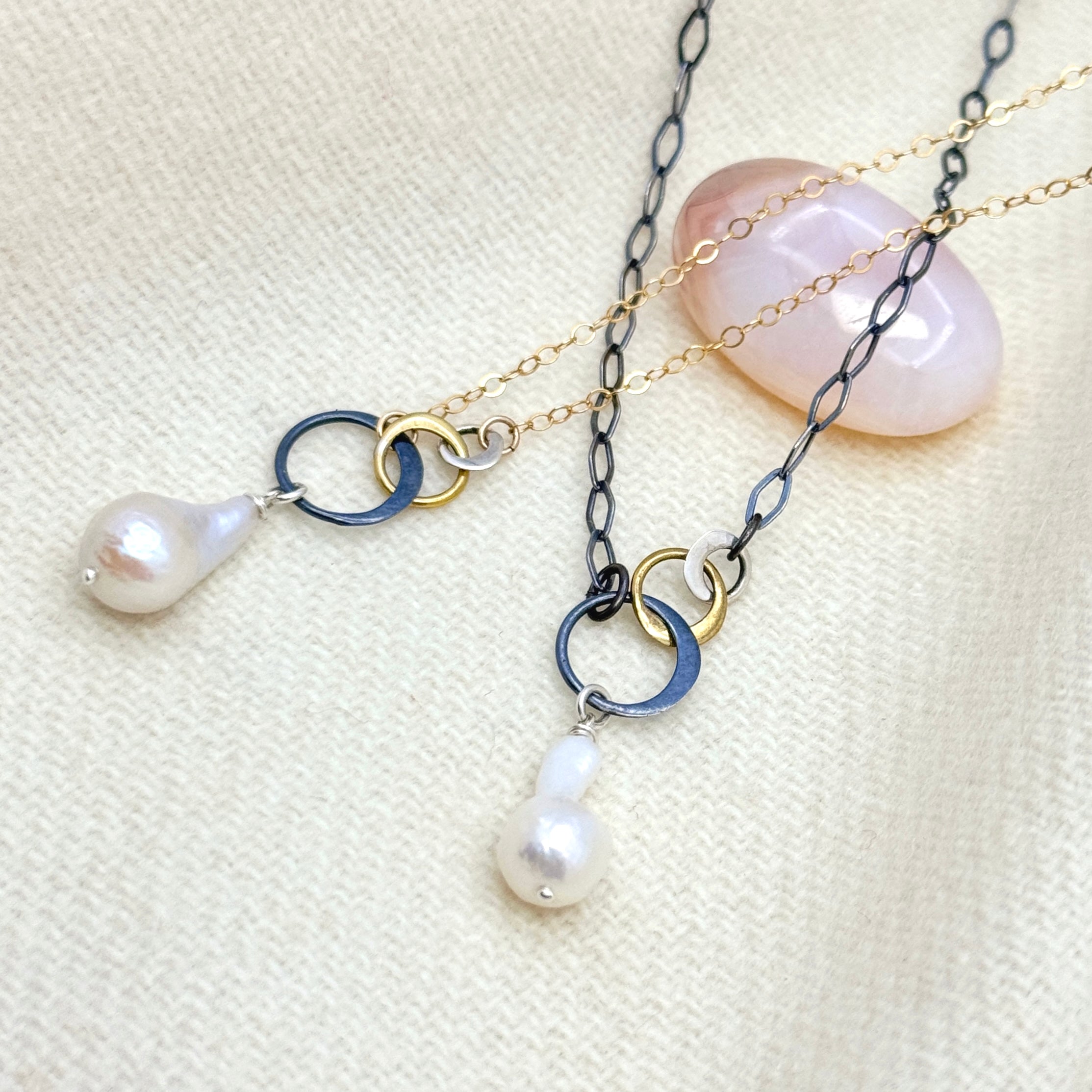 White Fireball Pearl Mixed Metal Necklace